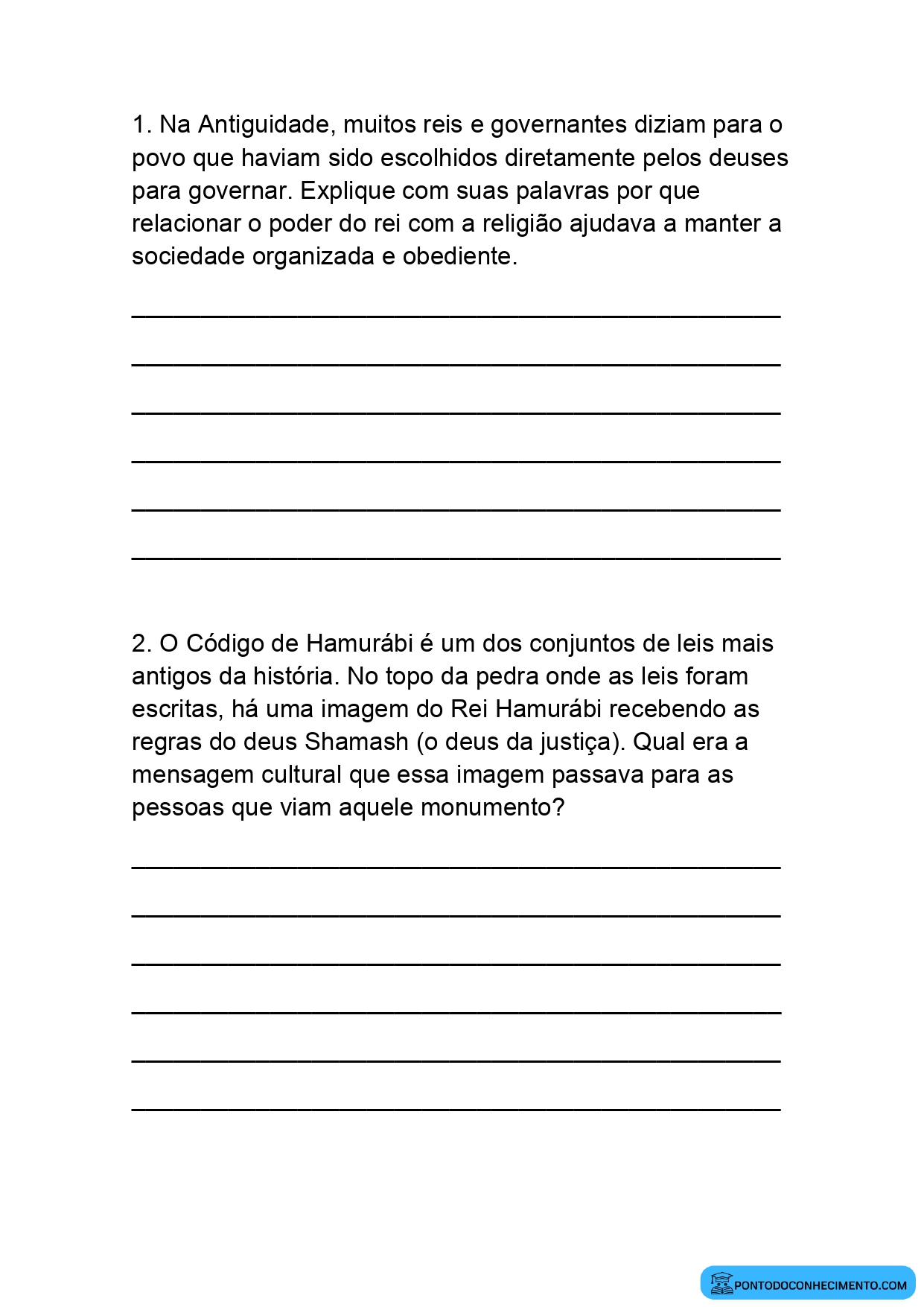Questões Discursivas de História sobre o Papel das Religiões e da Cultura na Organização das Sociedades para o 5º Ano