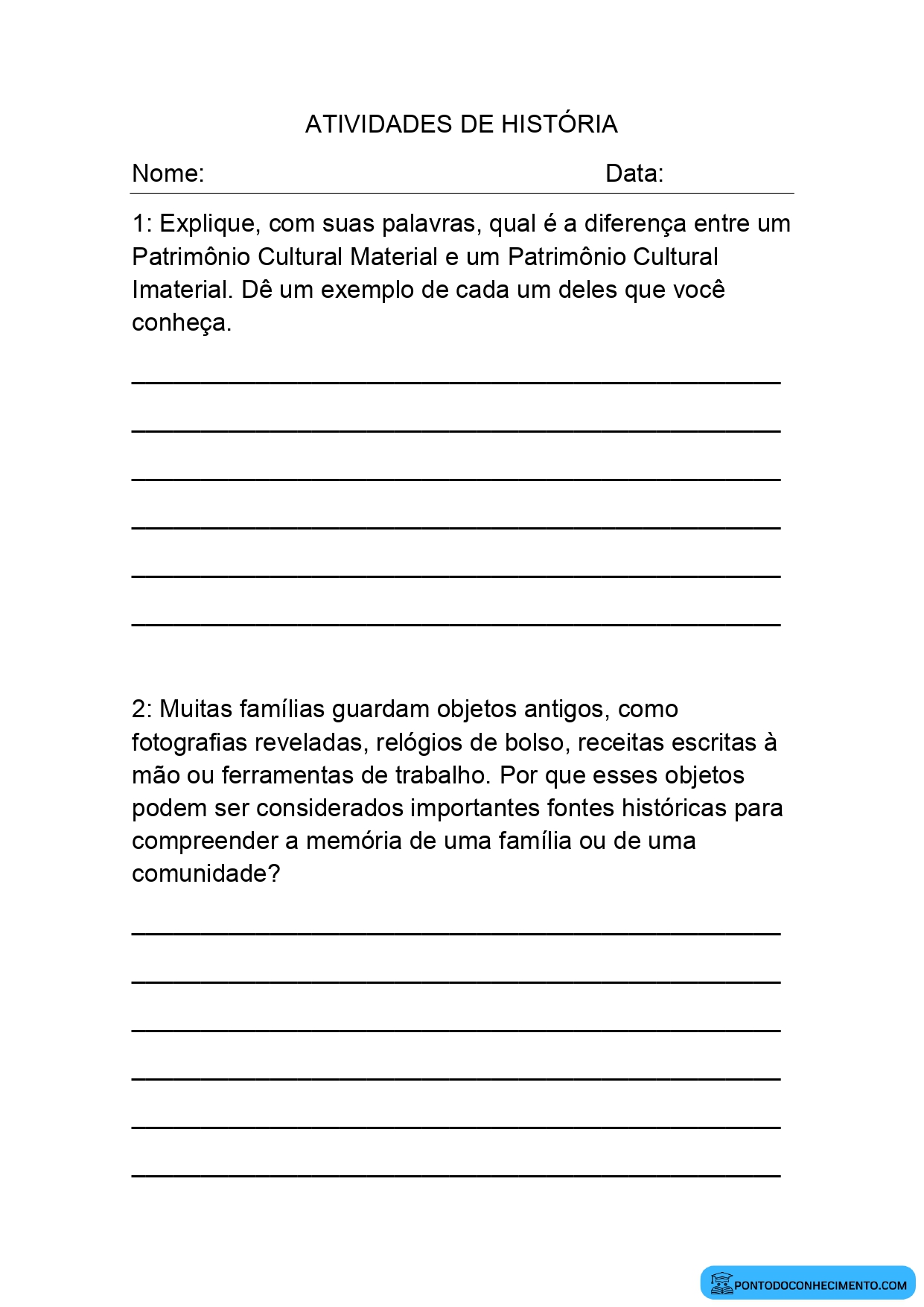 Questões Abertas de História 5º Ano sobre Mudanças e Permanências