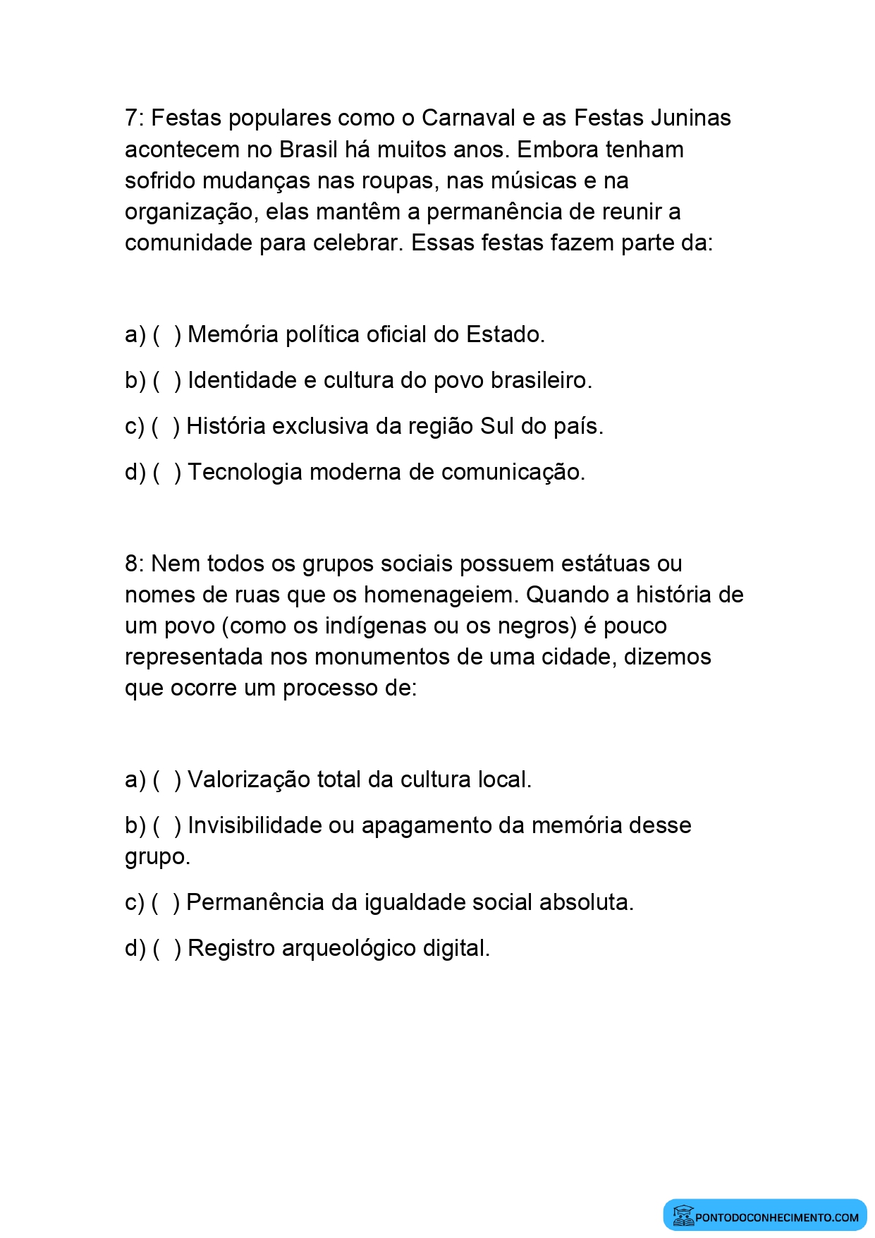 Atividade sobre Cultura Memória Coletiva Mudanças e Permanências para o 5º Ano