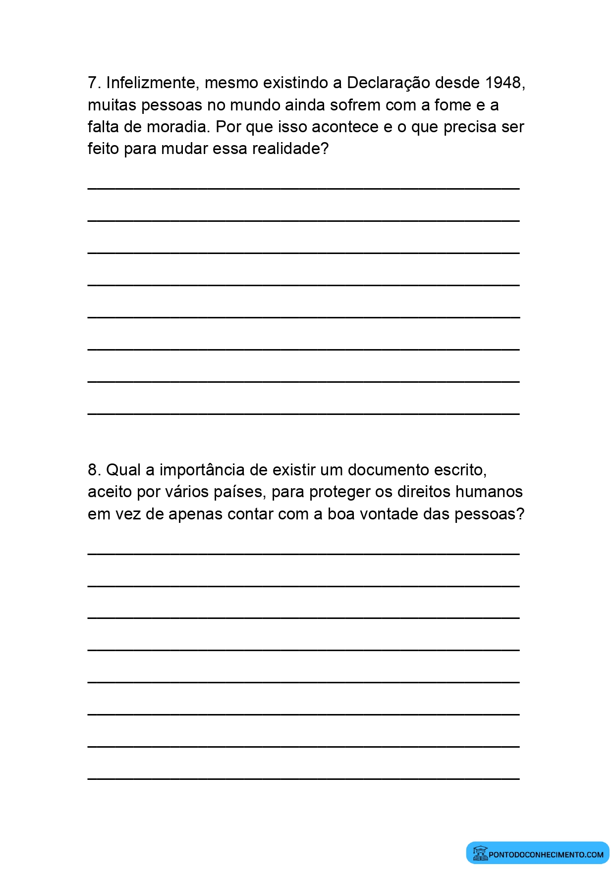 Atividade de História 5º Ano Direitos Humanos com Respostas