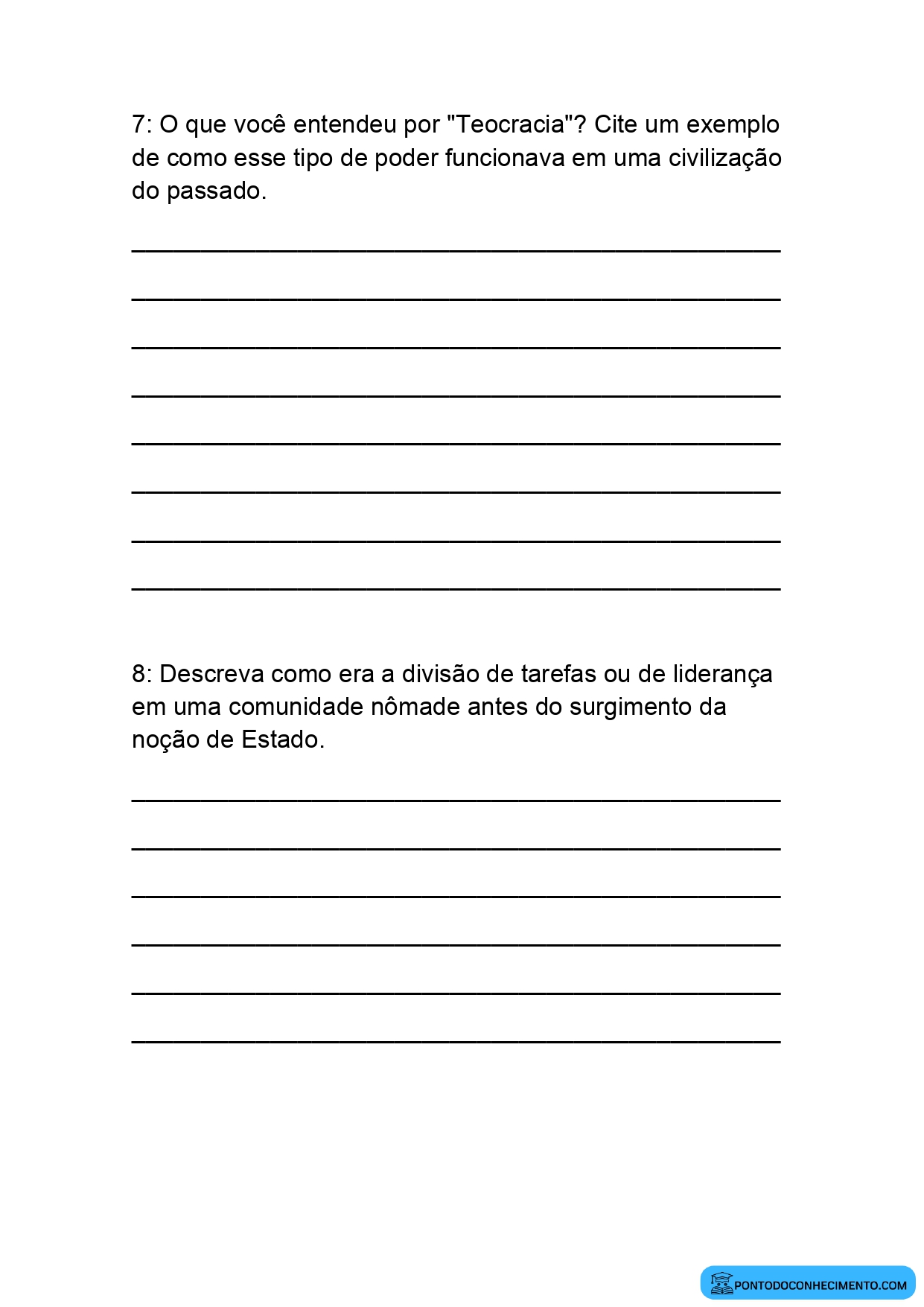 Atividade Escolar sobre Estruturas Sociais e Organização Política