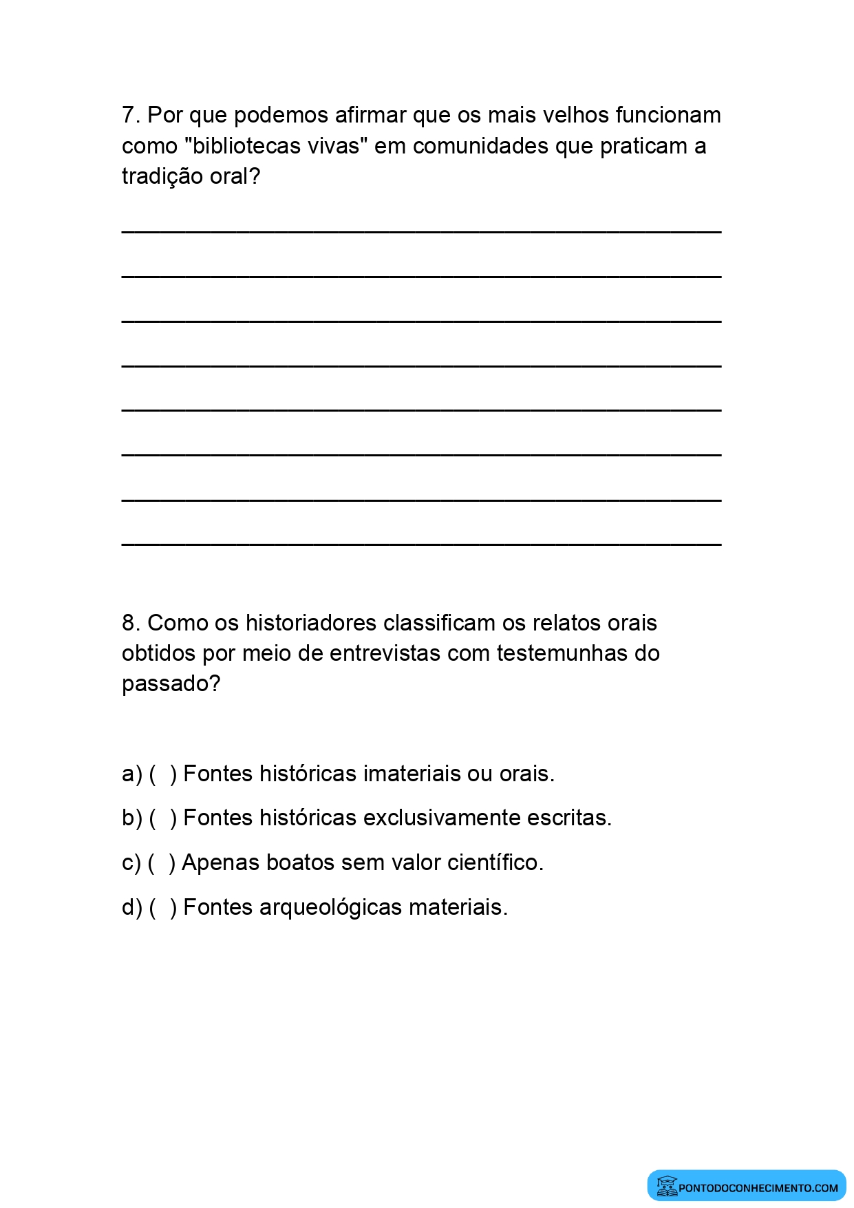 Atividade de História 5º Ano sobre Narrativas Históricas