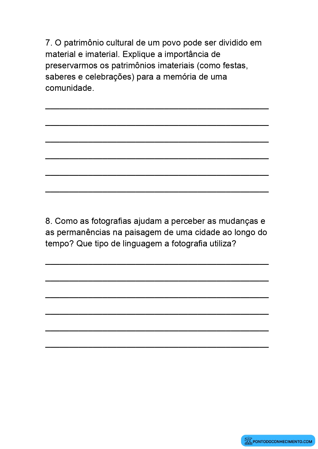 Exercícios de História com Respostas Escritas sobre Memória e História