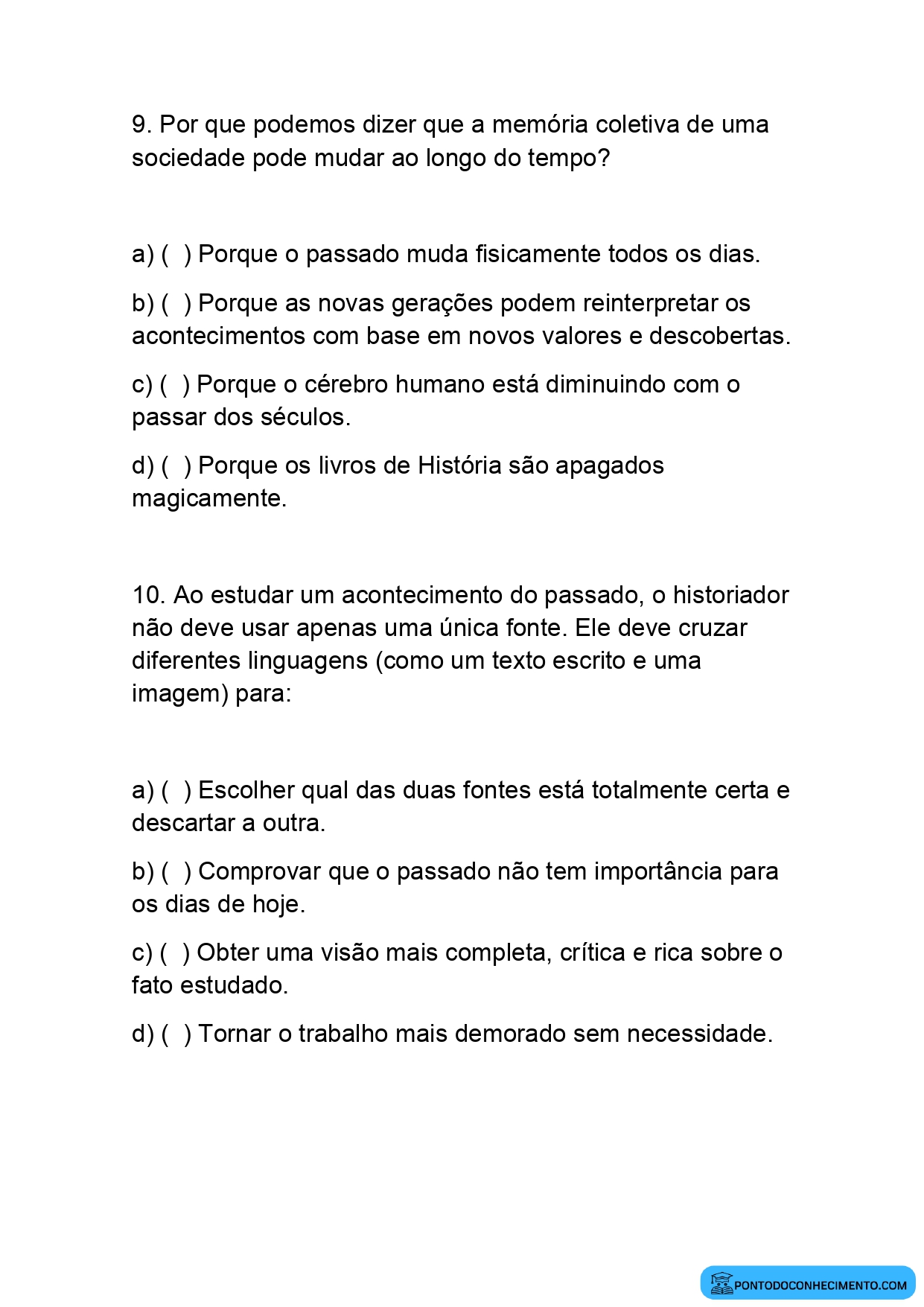 Exercícios sobre as Linguagens da História para o 5º Ano