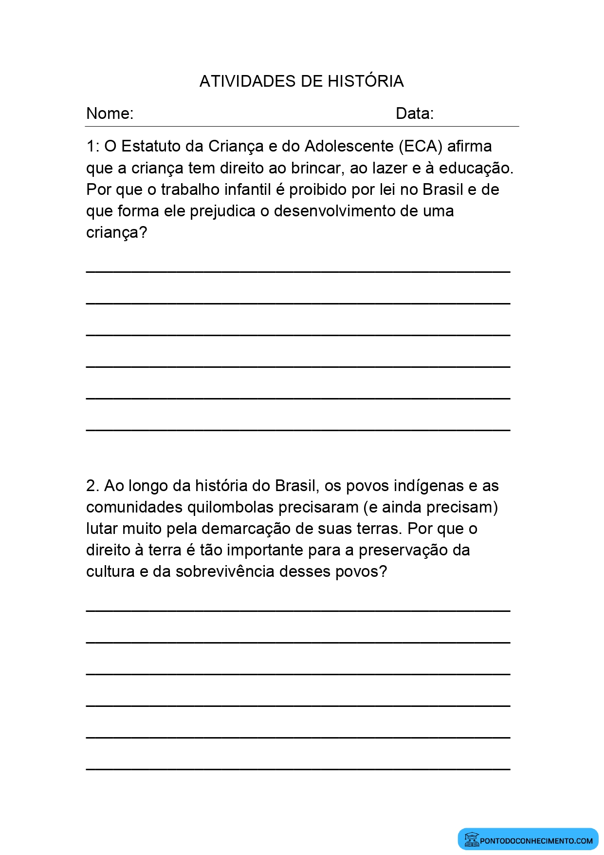 Atividade de História para o 5º Ano sobre a Conquista de Direitos ao Longo do Tempo