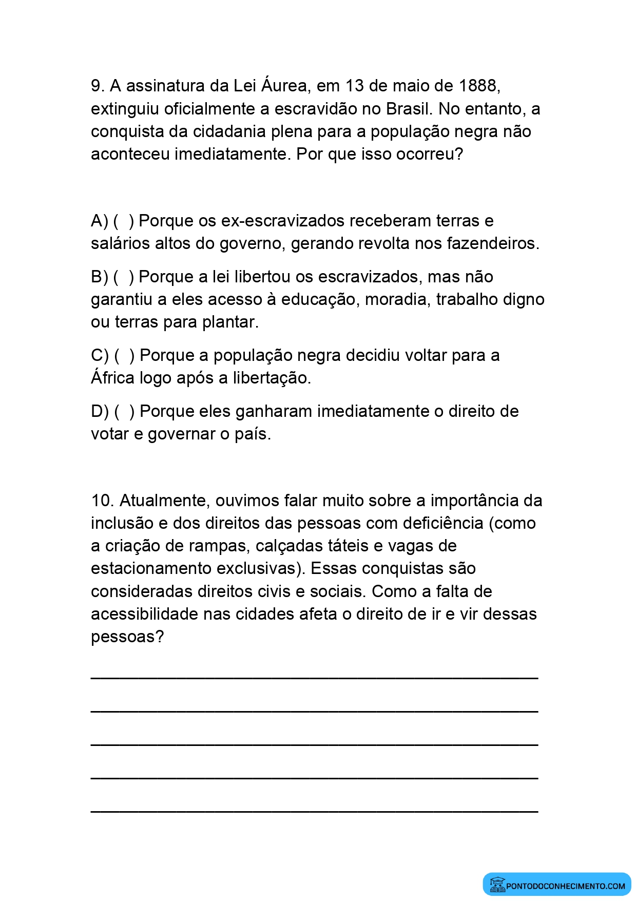 Atividade de História 5º Ano sobre a Evolução dos Direitos dos Cidadãos