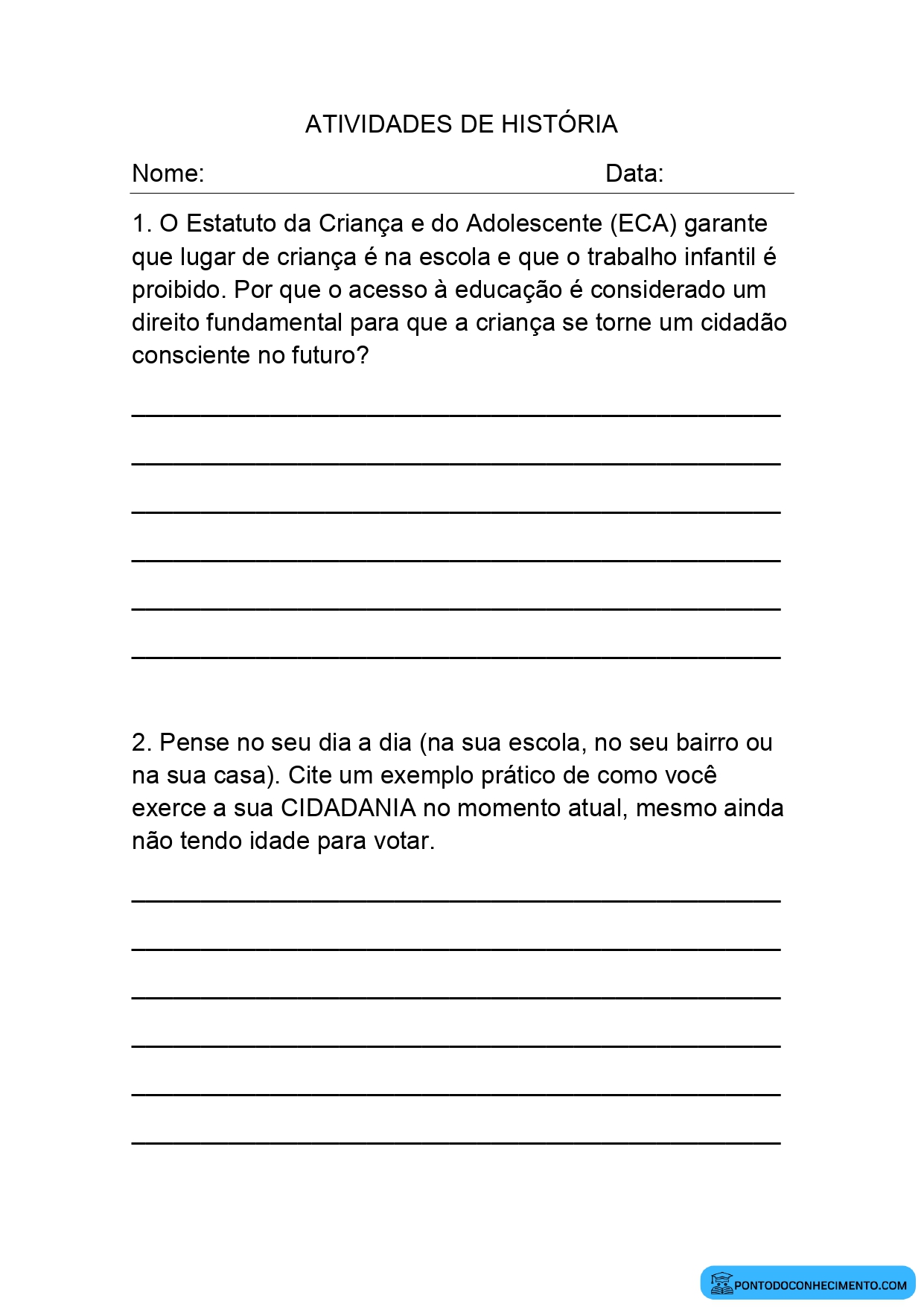 Atividade de História para o 5º Ano sobre a Constituição de 1988