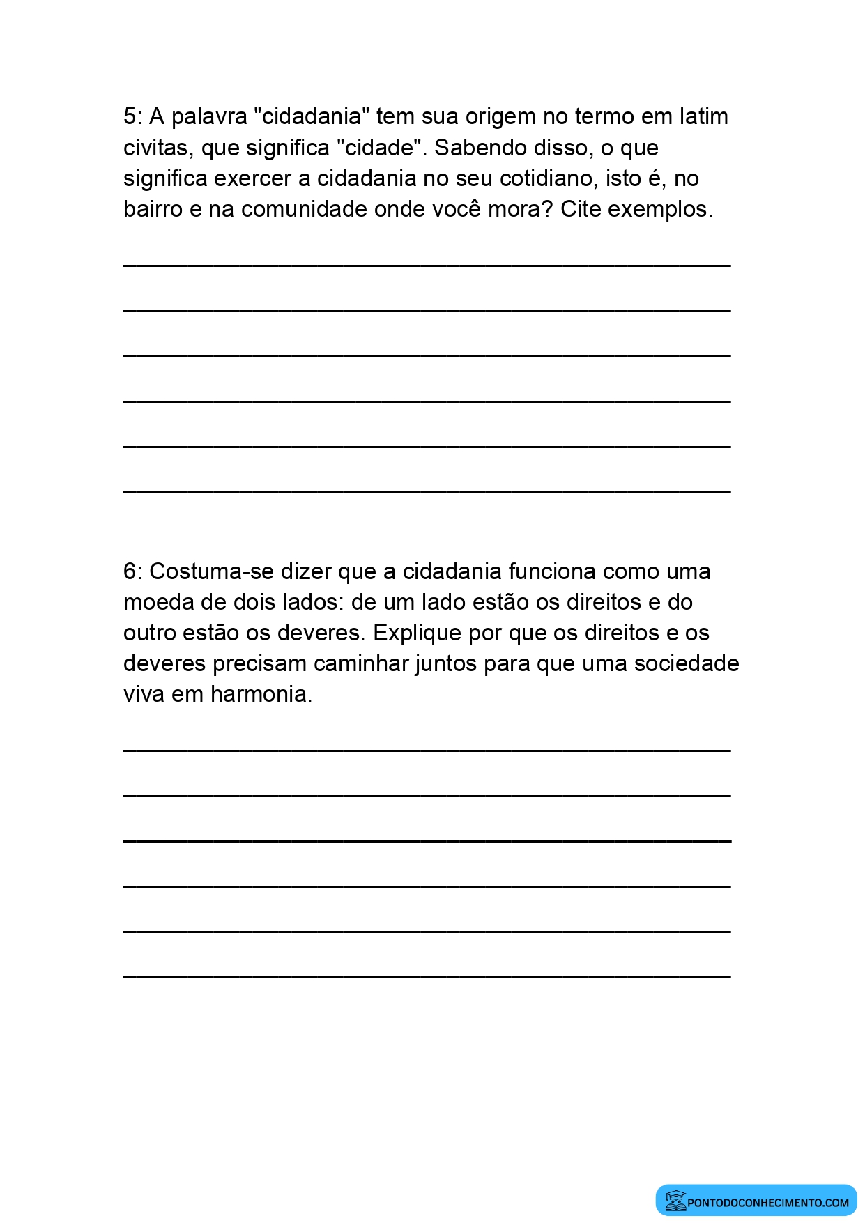 Atividade de Múltipla Escolha de História 5º Ano Nascimento da Cidadania