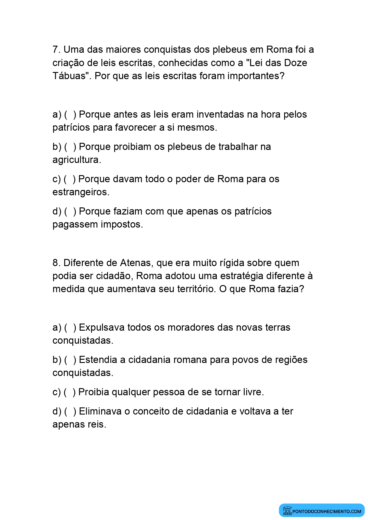 Atividade de História 5º Ano sobre a Origem da Cidadania