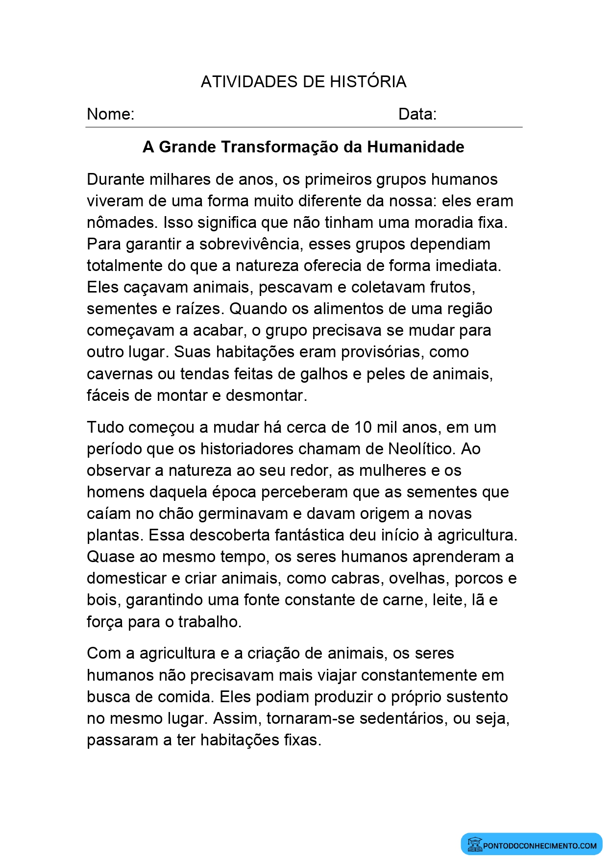 Questões Fechadas de História para o 5º Ano sobre Nomadismo e Sedentarismo