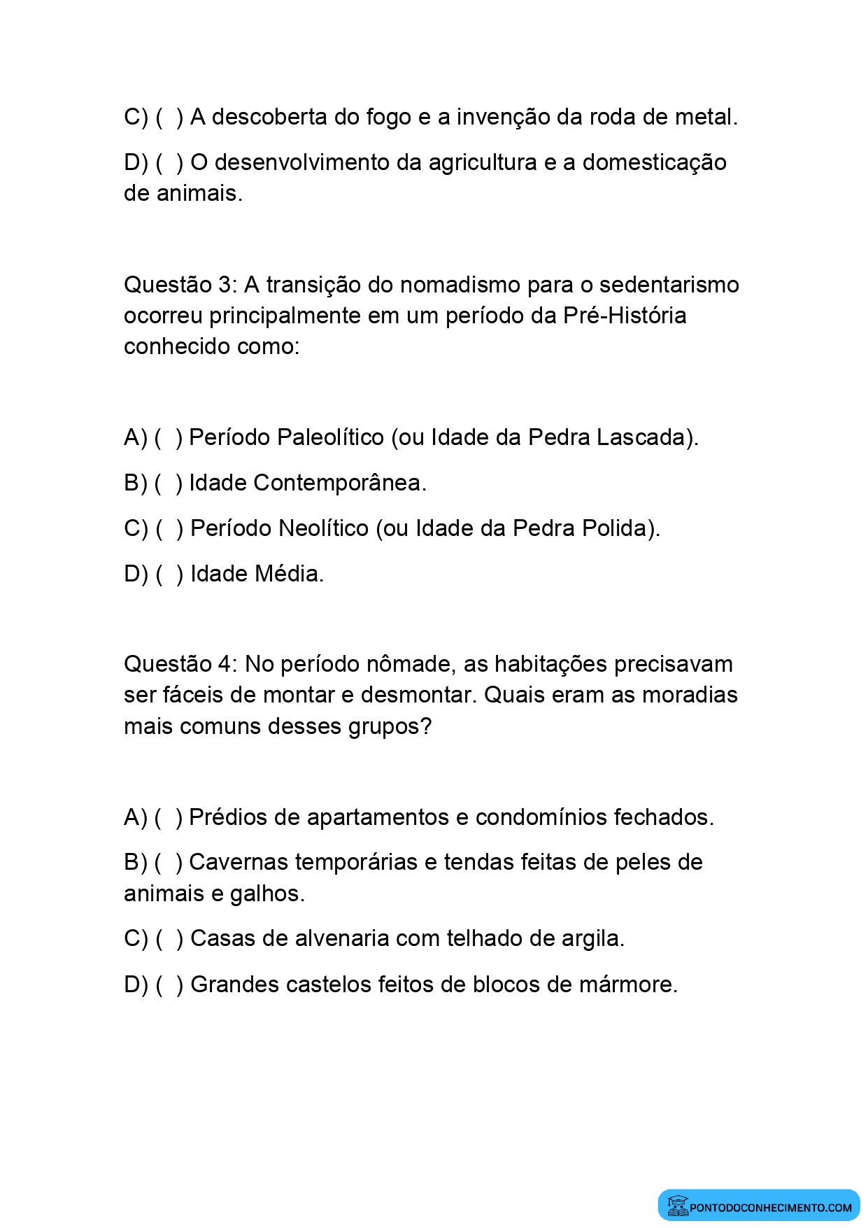 Exercícios de História para o 5º Ano sobre as Primeiras Sociedades Humanas