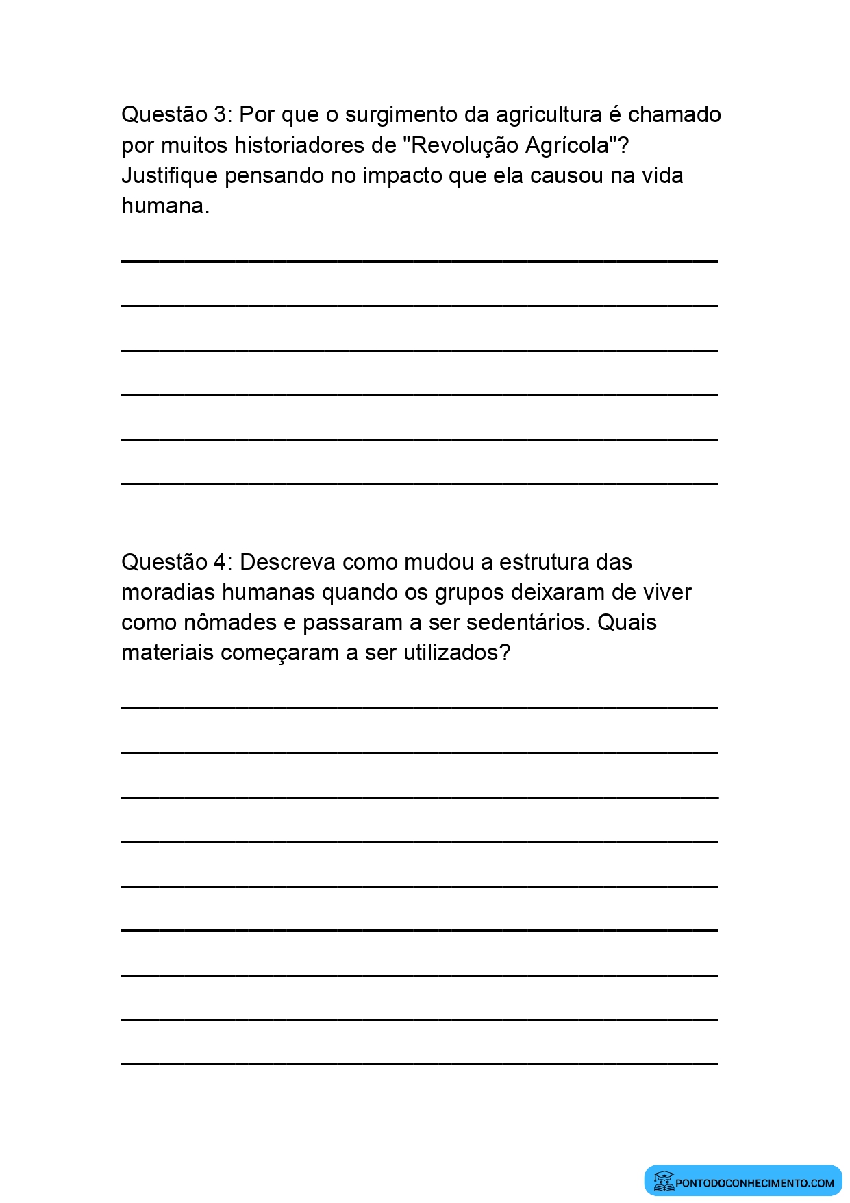 Atividade de História sobre a Passagem do Nomadismo para o Sedentarismo no 5º Ano