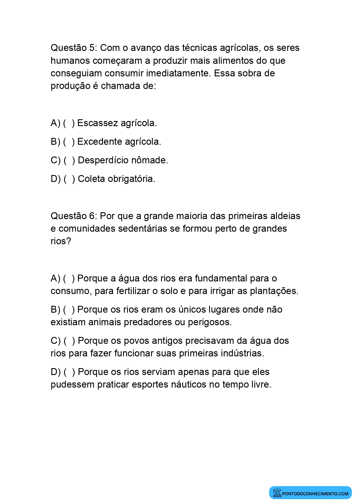 Atividade de História sobre as Primeiras Sociedades Humanas para o 5º Ano