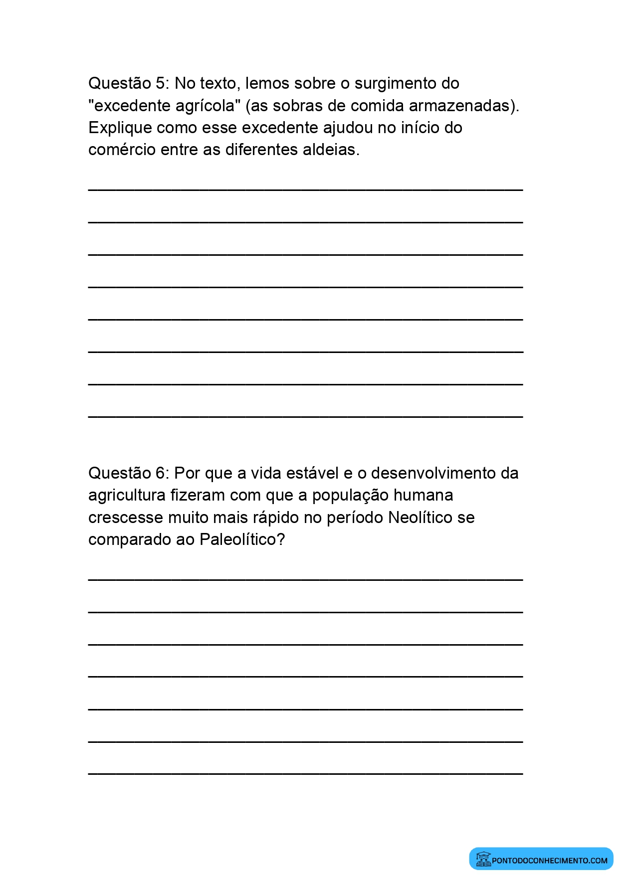 Exercícios de História para o 5º Ano sobre as Primeiras Sociedades Humanas Sedentárias