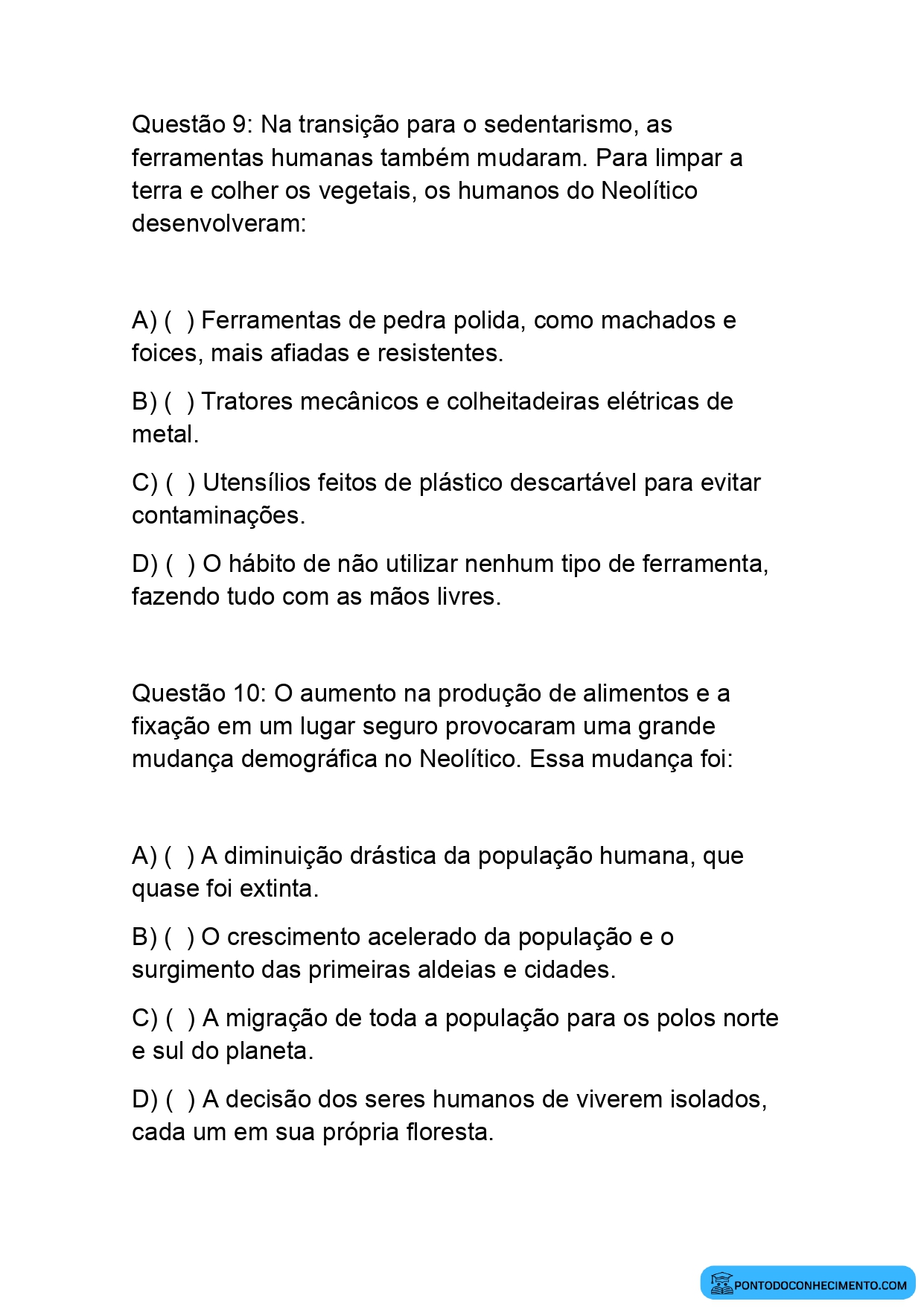 Atividade de História sobre o Surgimento das Primeiras Comunidades Humanas