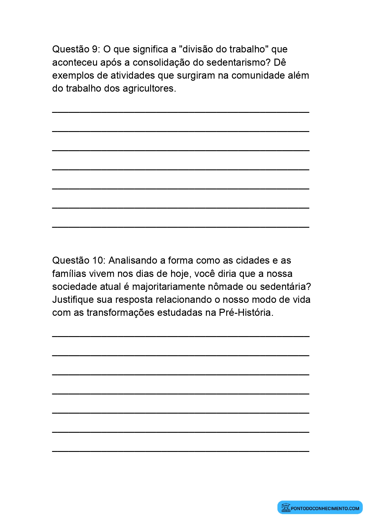 Atividade Educativa sobre o Surgimento das Primeiras Comunidades Sedentárias
