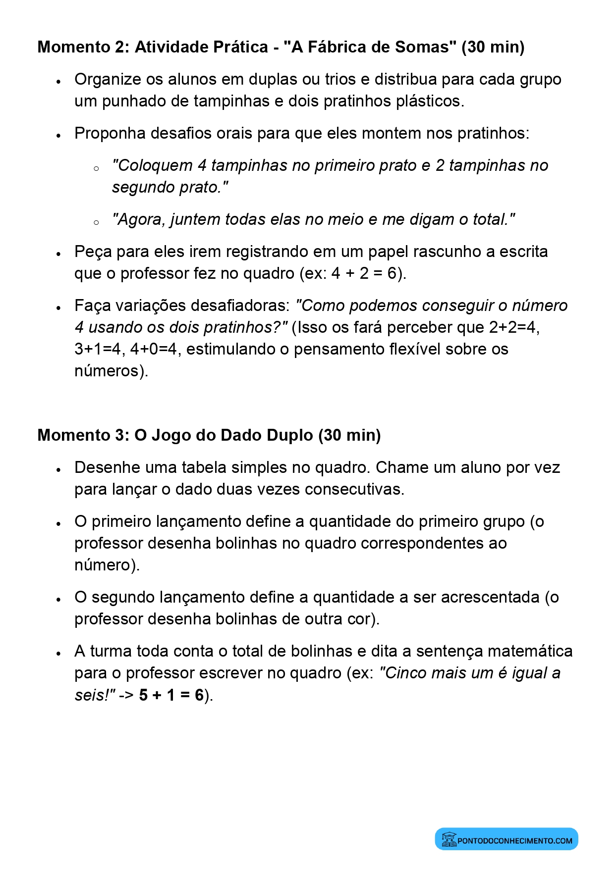 Atividade de Matemática para o 1º Ano sobre Fatos Fundamentais da Adição