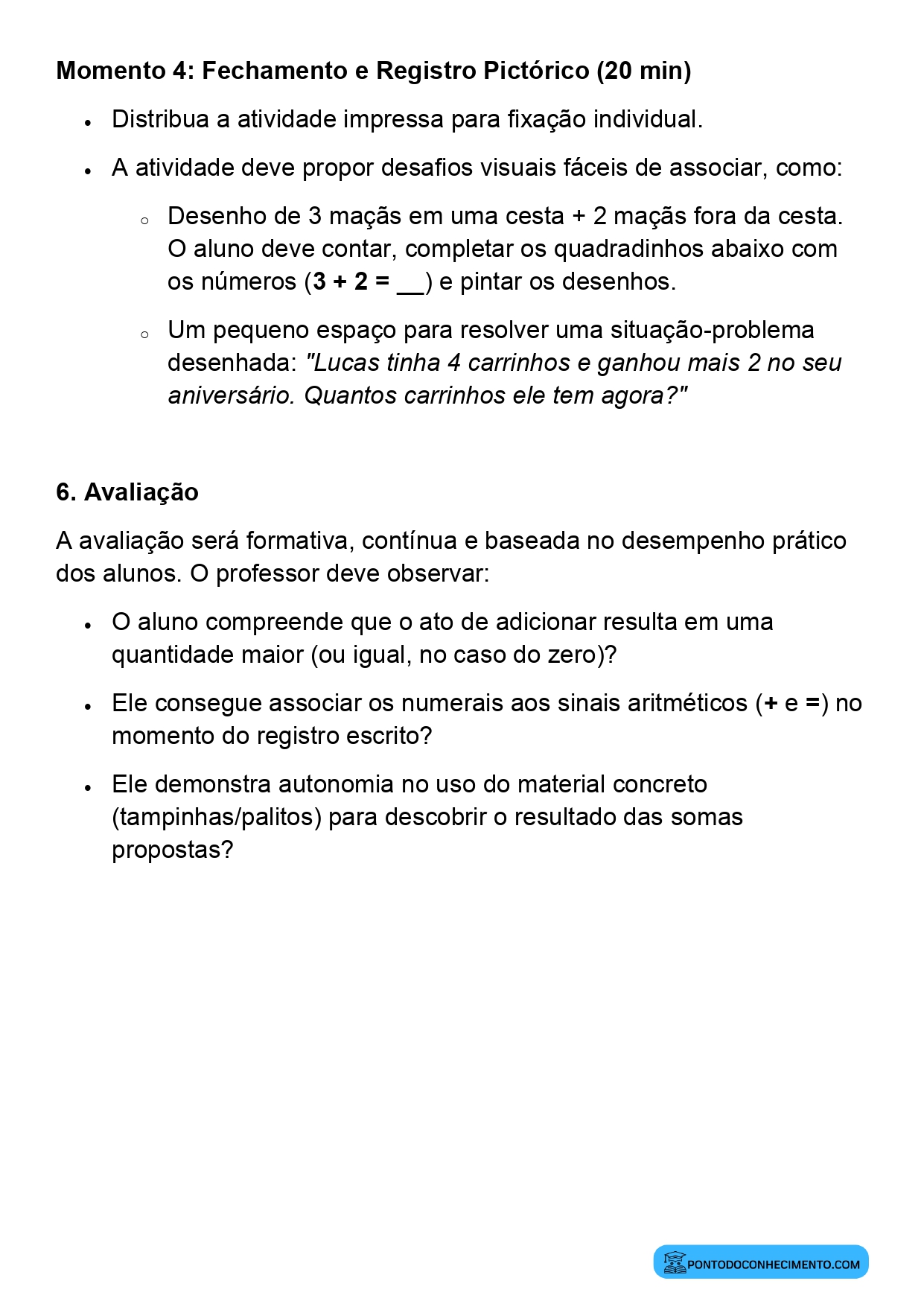 Planejamento de Aula de Matemática com Estratégias para Construção da Adição