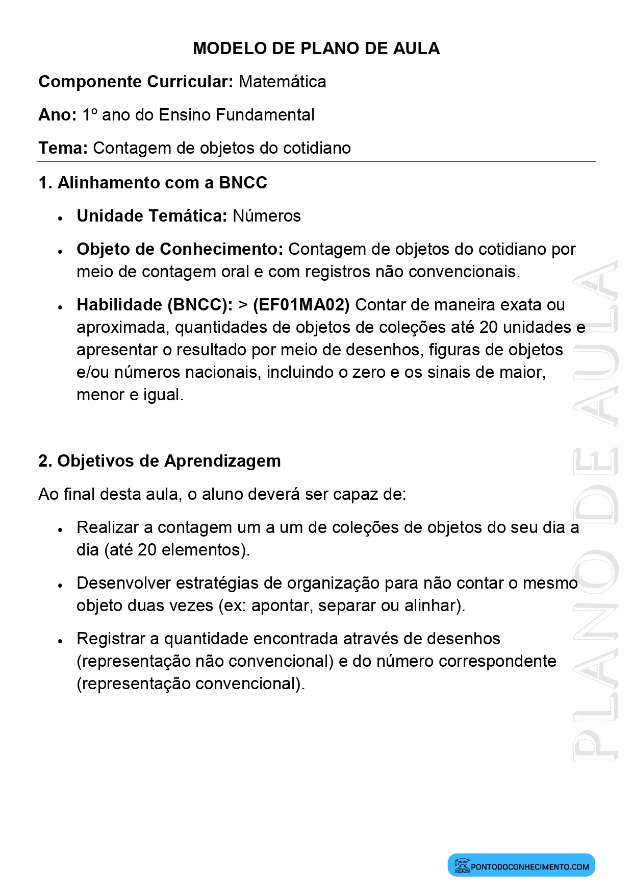 Plano de Aula Matemática 1º Ano Contagem de Objetos