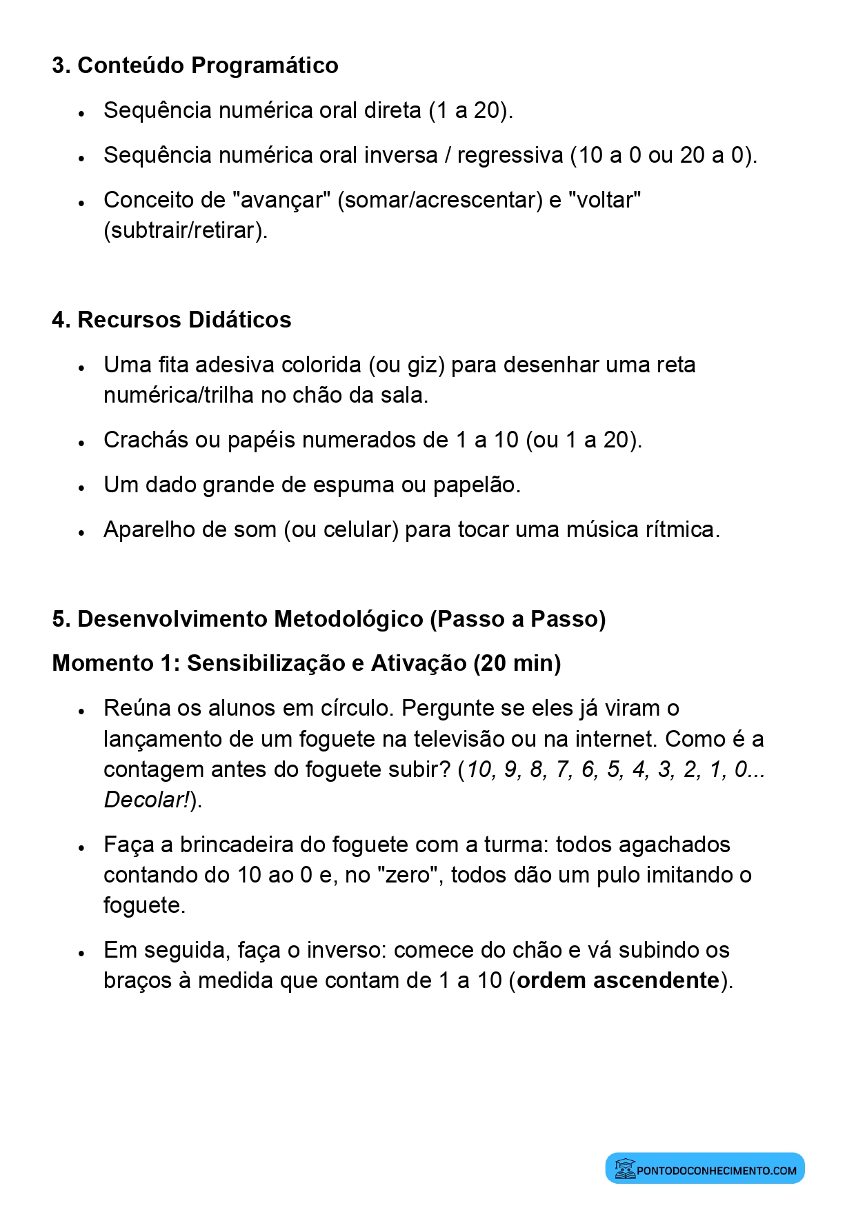 Aula de Matemática sobre Contagem Ascendente e Descendente