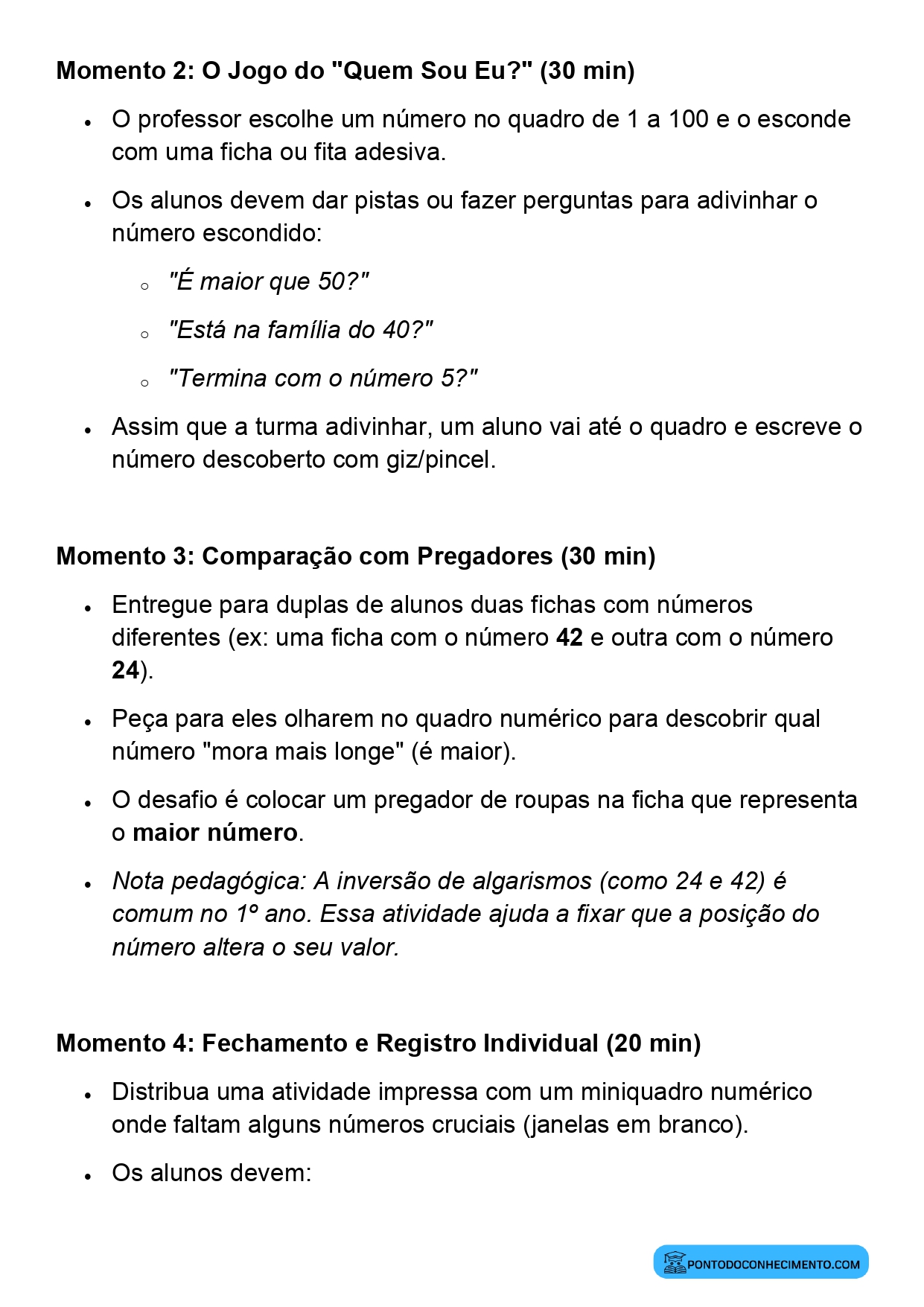 Planejamento de Aula Comparação de Números Naturais