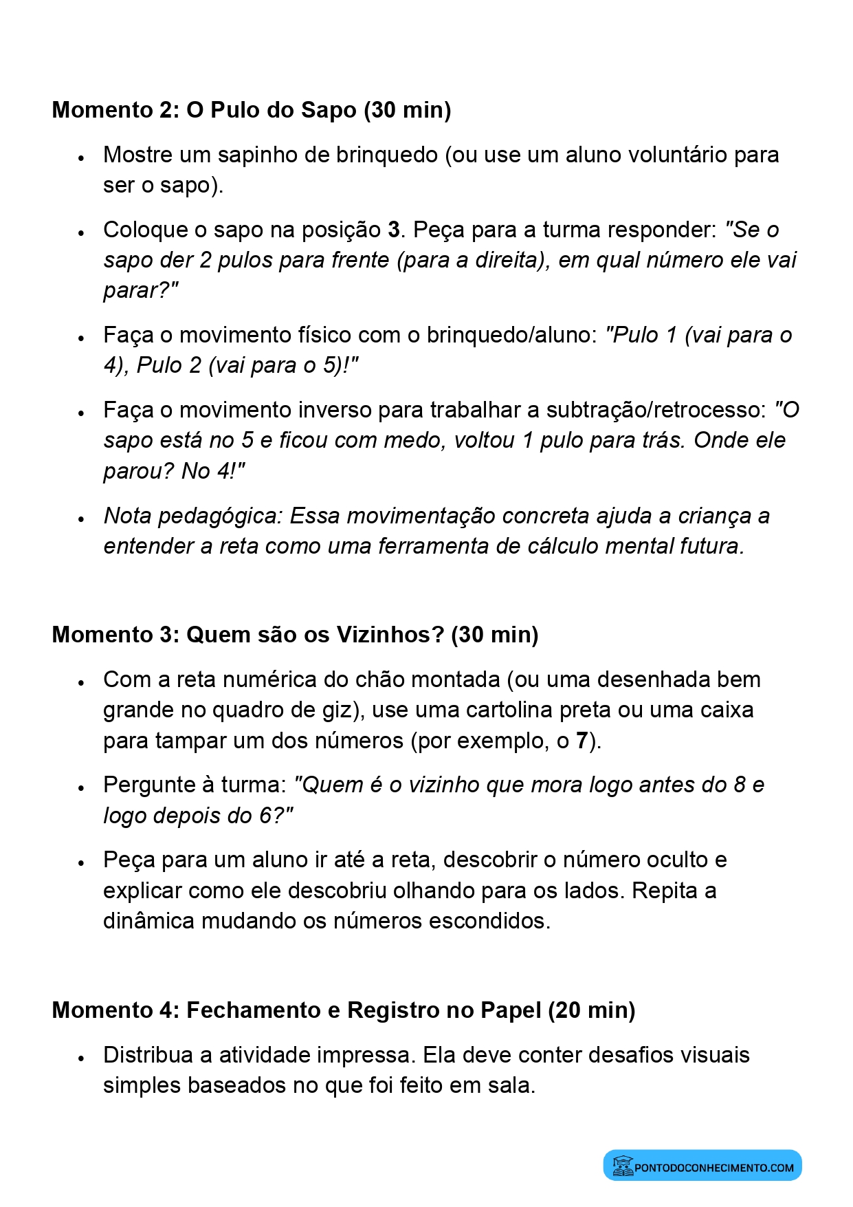 Planejamento de Aula Reta Numérica 1º Ano Ensino Fundamental