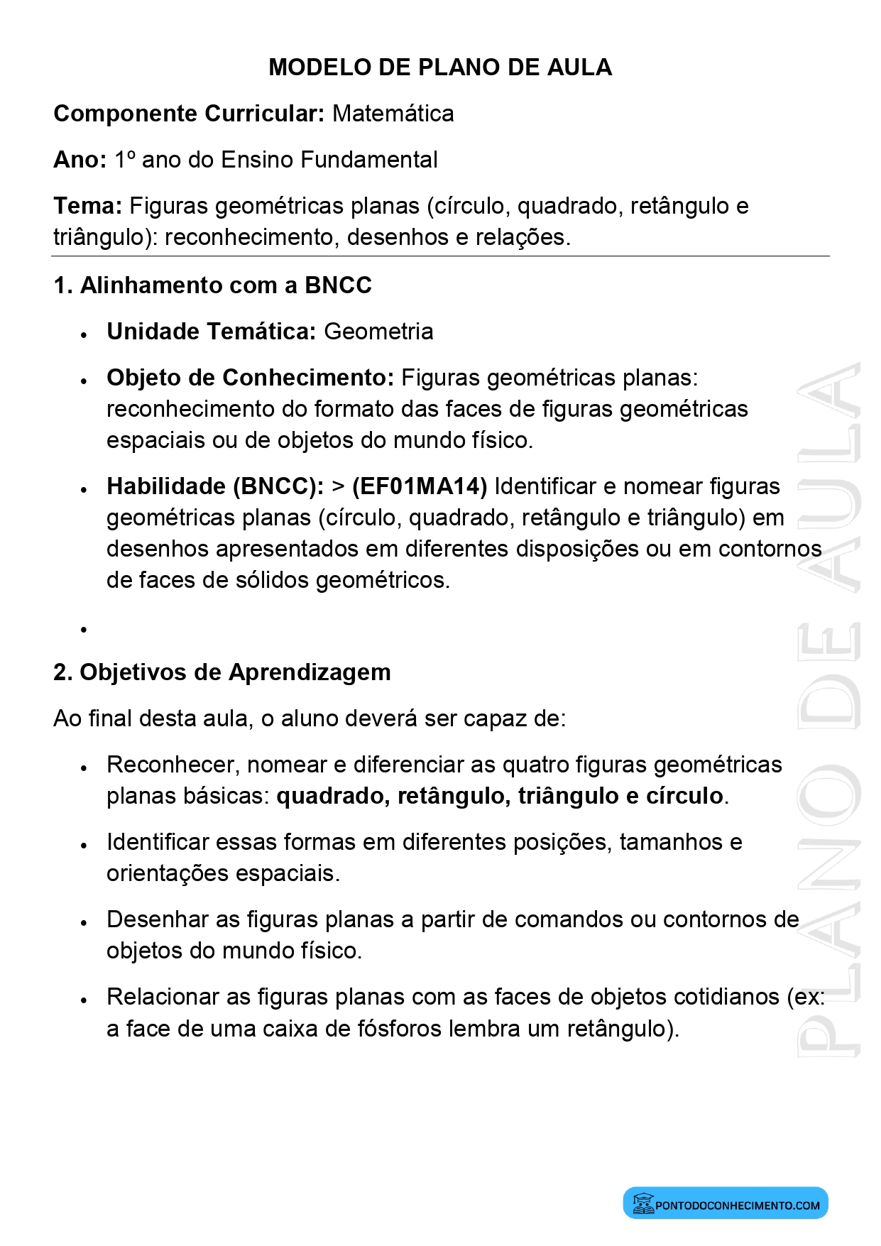 Plano de Aula Matemática 1º Ano Figuras Geométricas