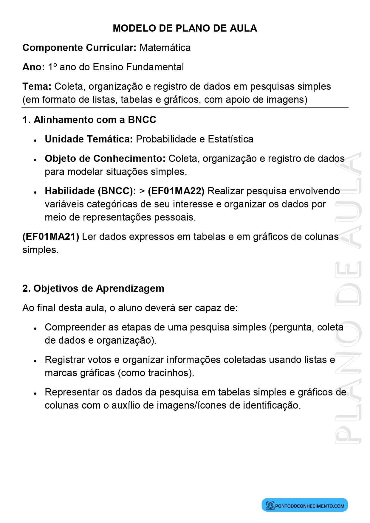 PLANO DE AULA MATEMÁTICA 1º ANO PESQUISAS SIMPLES