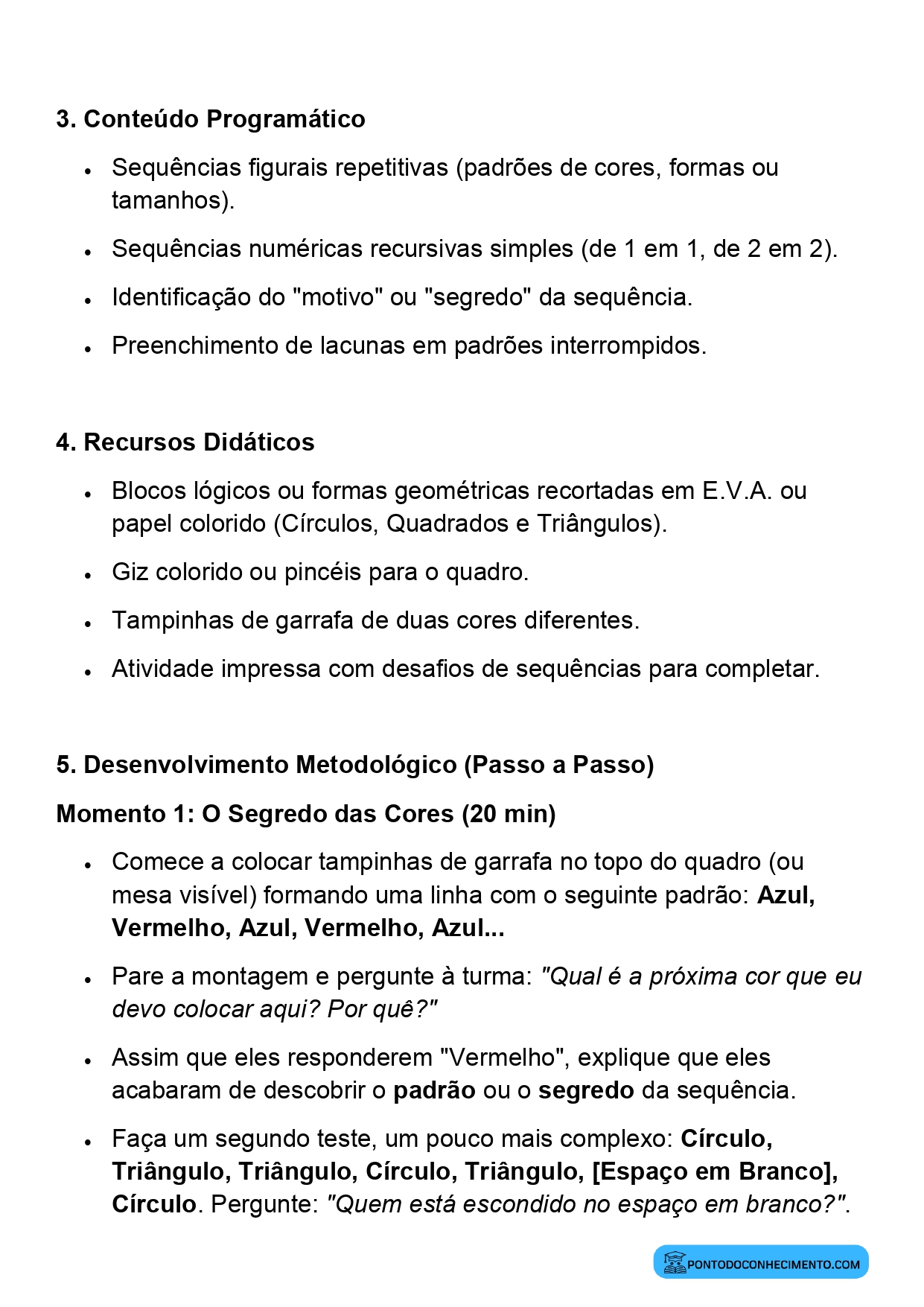 Atividade de Matemática para o 1º ano sobre padrões sequenciais e elementos faltantes