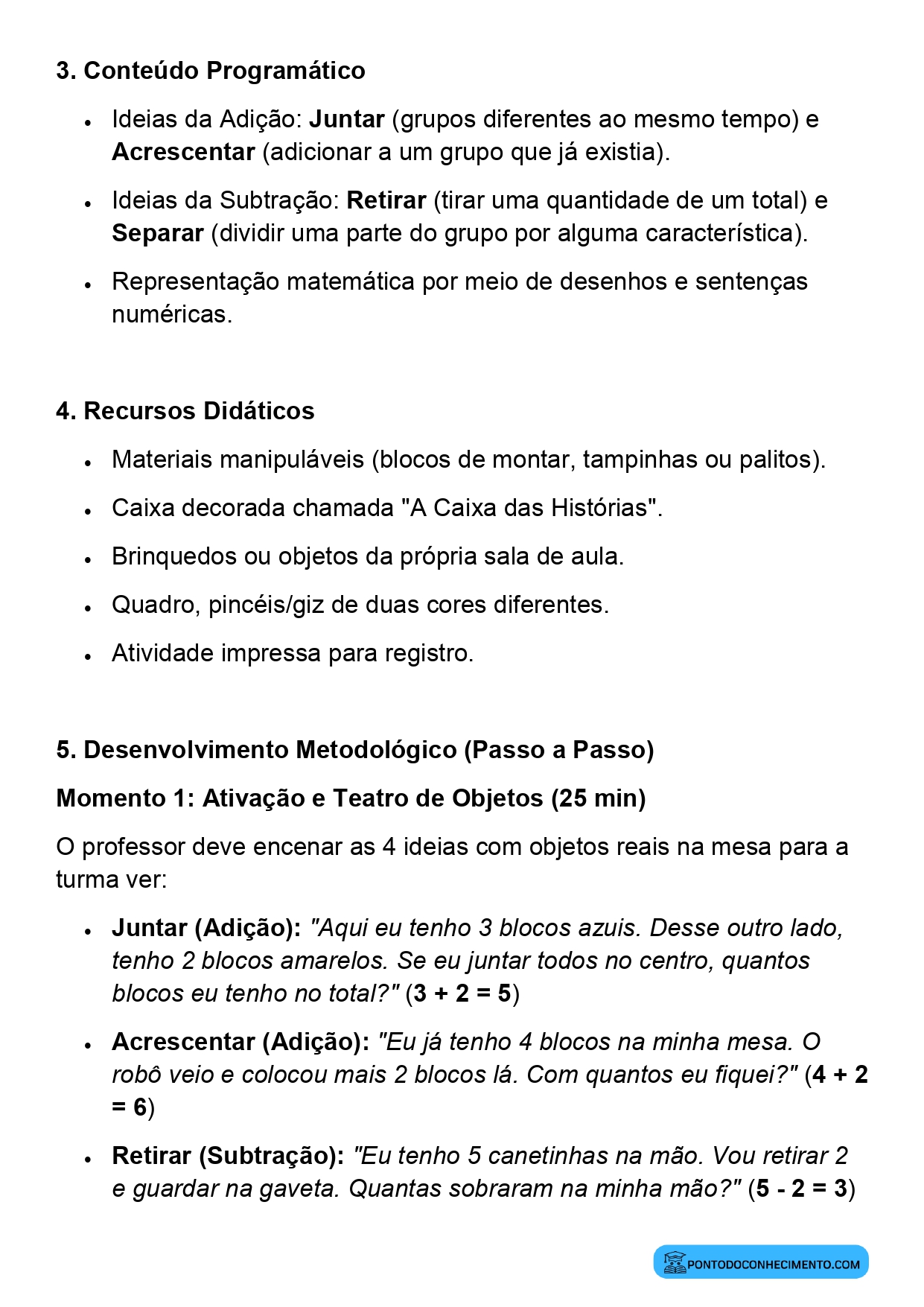 Aula de Matemática sobre Problemas de Adição e Subtração para o 1º Ano