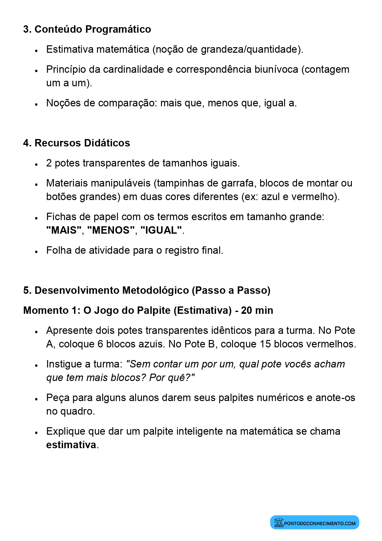 Aula de Matemática sobre Contagem e Quantificação 1º Ano