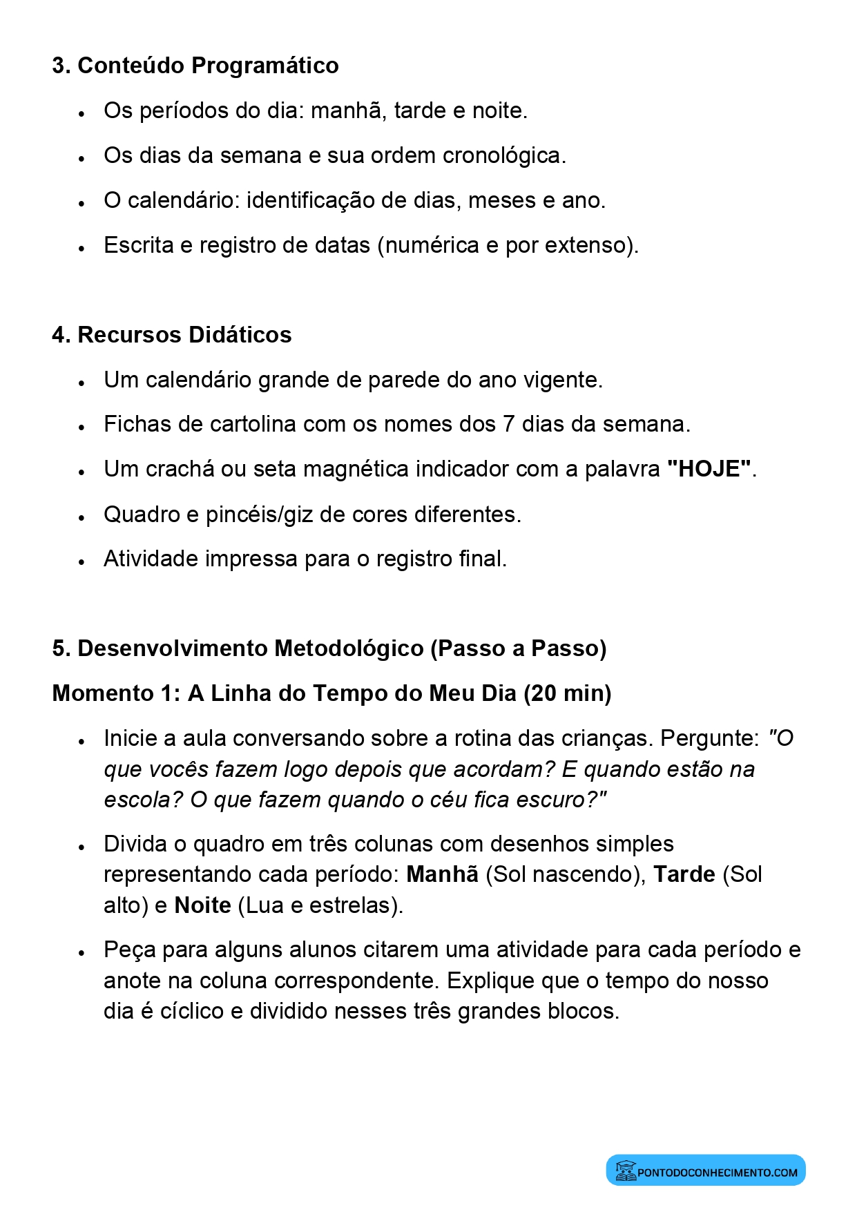 Aula de Matemática sobre Tempo e Calendário 1º Ano