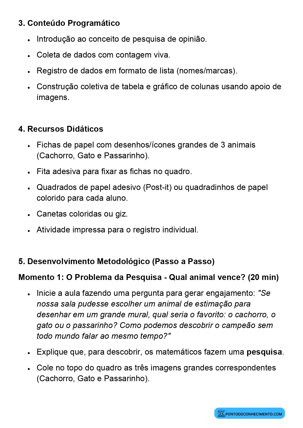 PLANO DE AULA COLETA DE DADOS 1º ANO