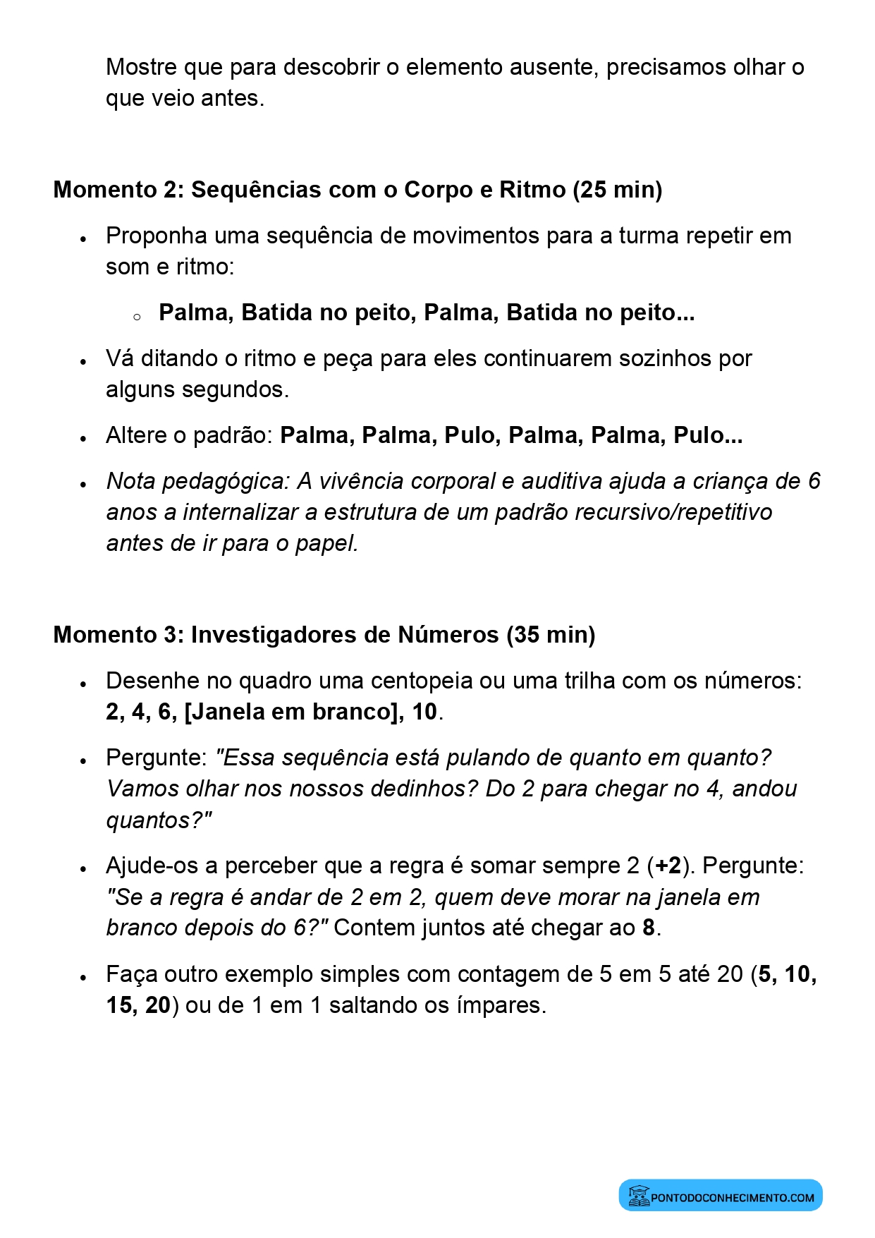 Plano de ensino de Matemática para o 1º ano com foco em sequências e raciocínio lógico