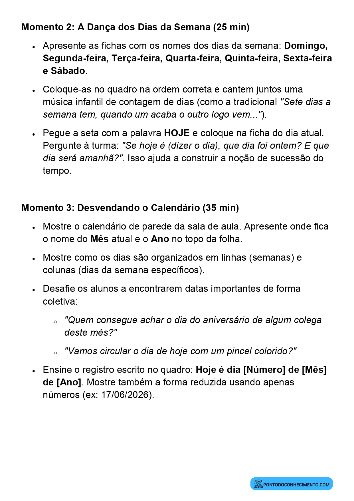 Planejamento de Aula Noções de Tempo 1º Ano