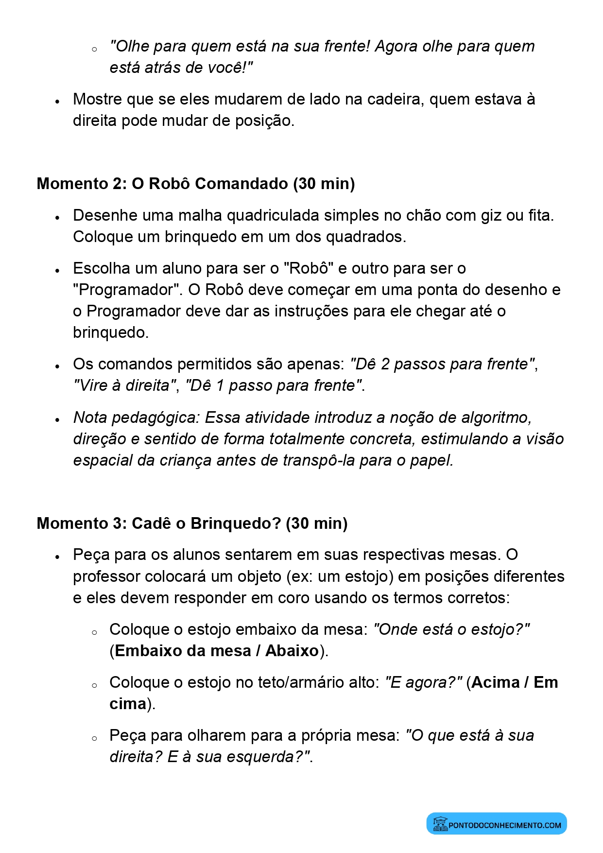 Planejamento de Aula Localização no Espaço 1º Ano