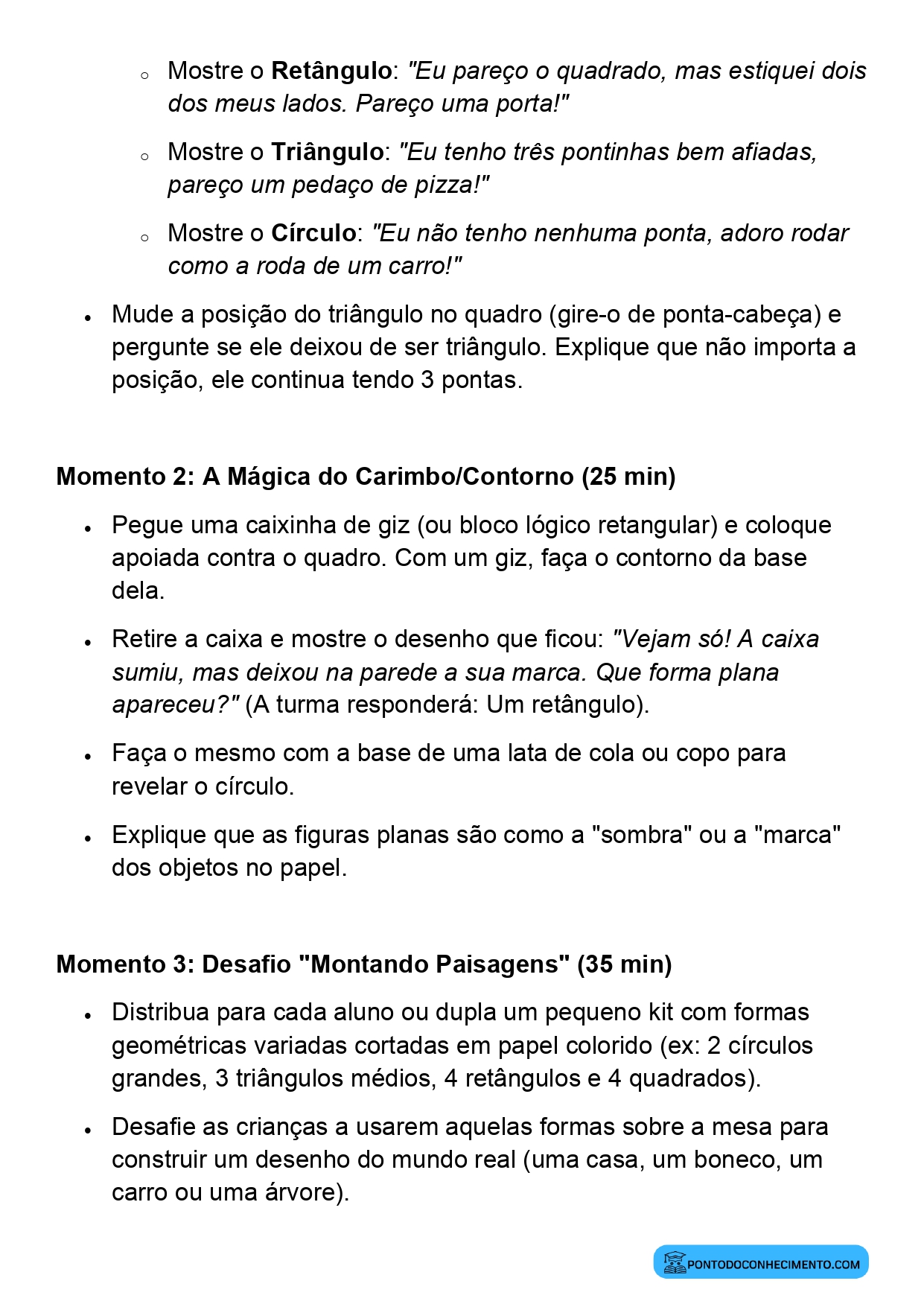 Planejamento de Aula Círculo Quadrado Retângulo e Triângulo