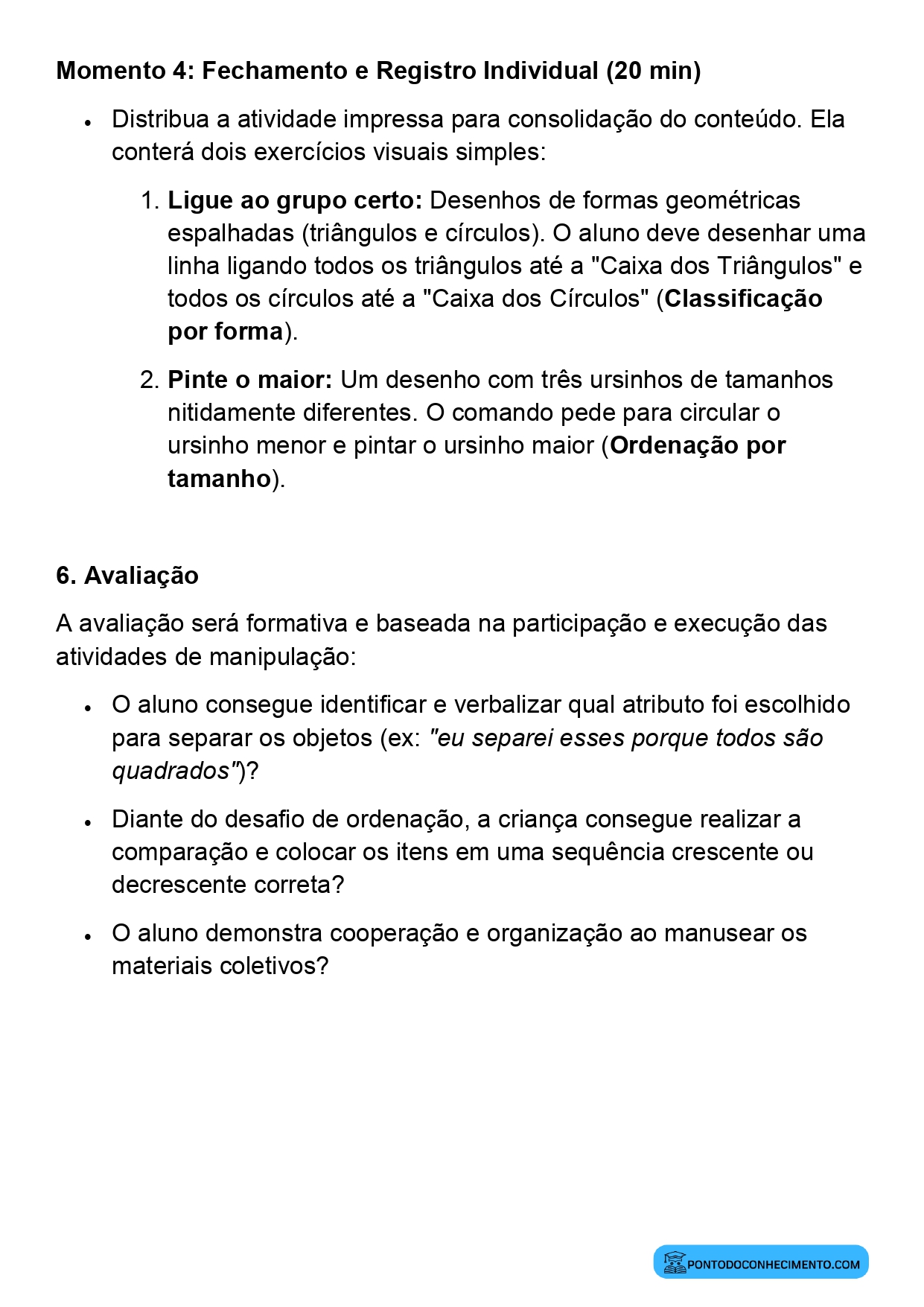 Organização e Classificação de Objetos no 1º Ano
