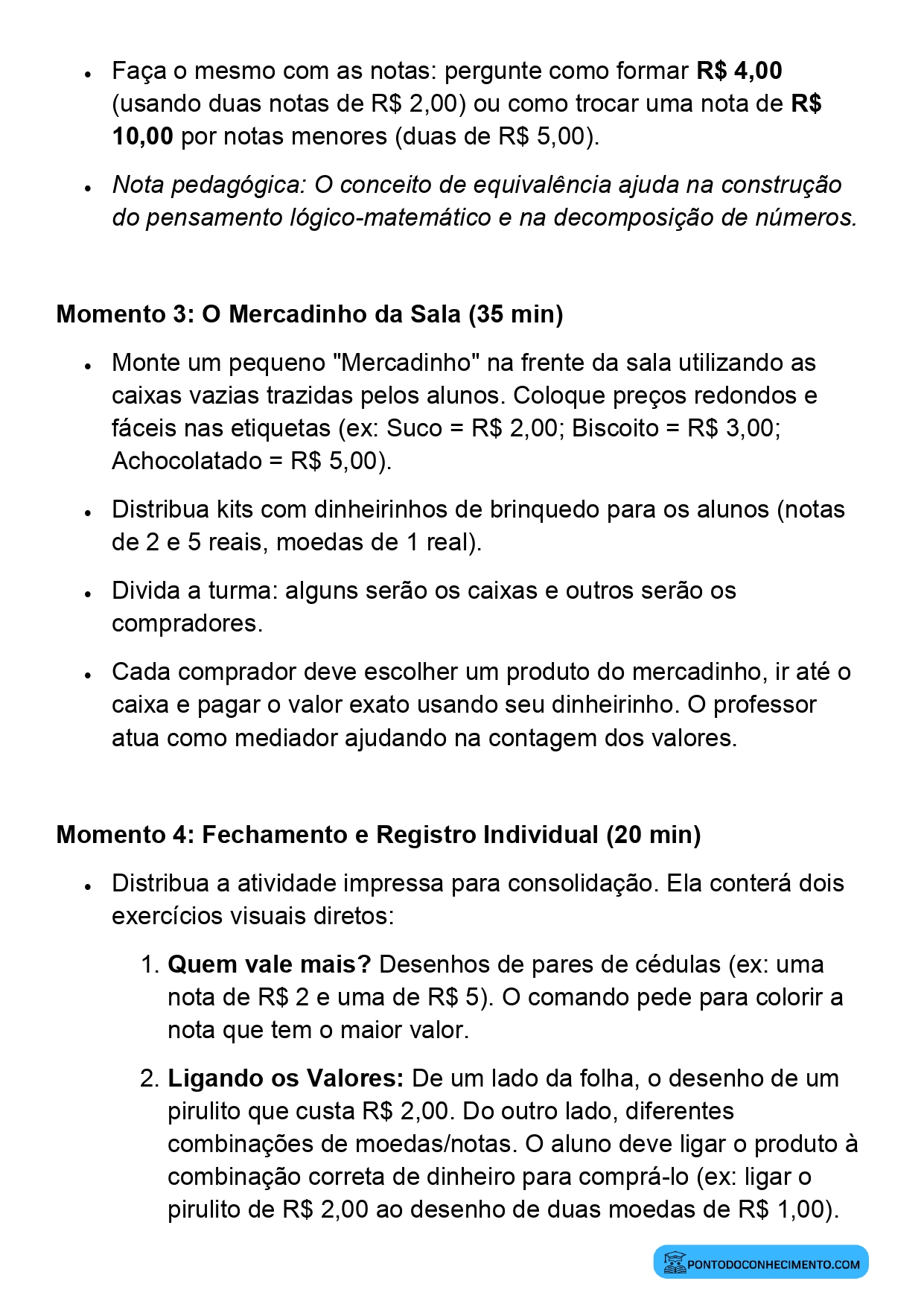 Atividade de Matemática para o 1º Ano sobre Sistema Monetário Brasileiro