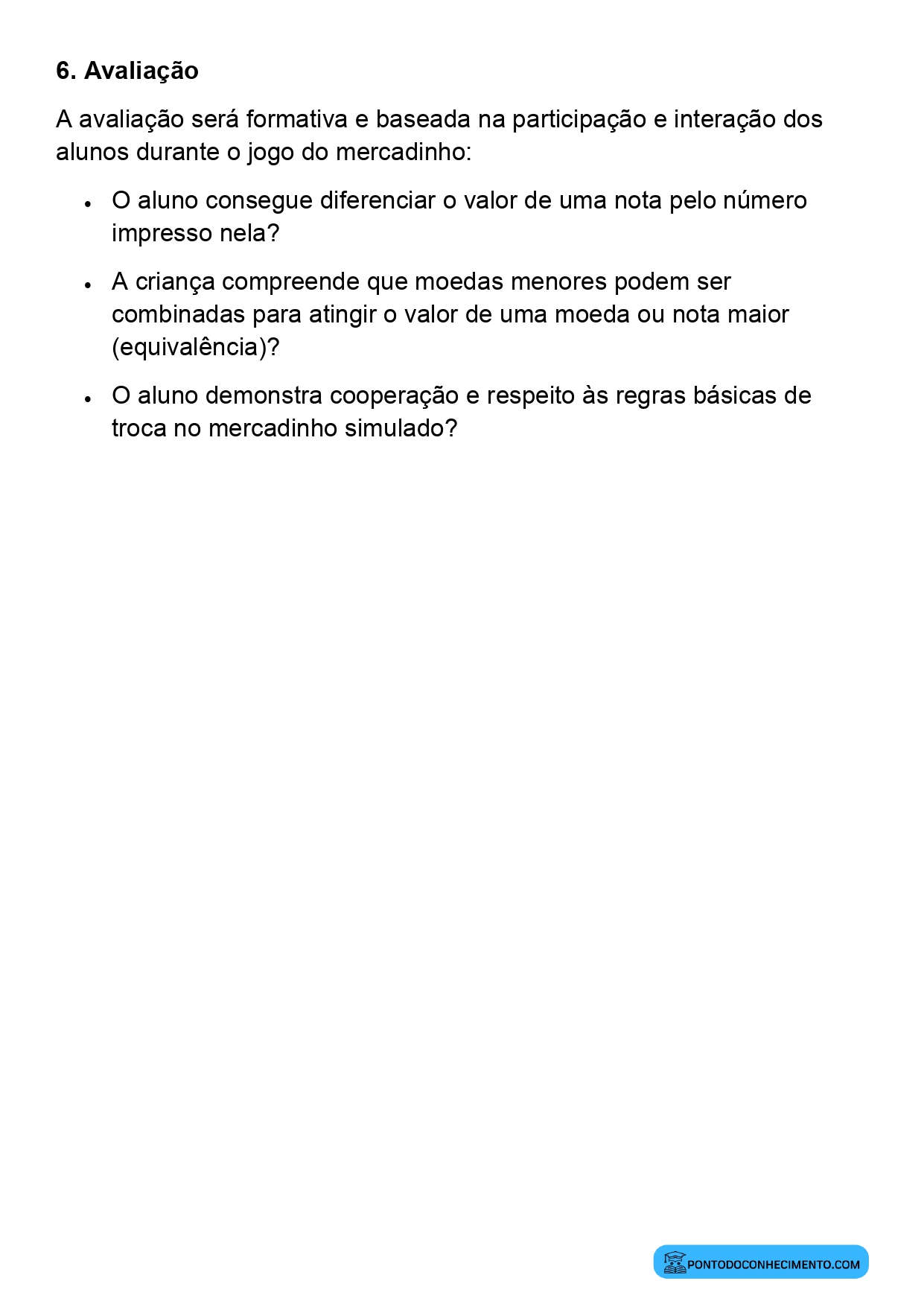 Planejamento de Aula de Matemática com Identificação de Moedas e Cédulas