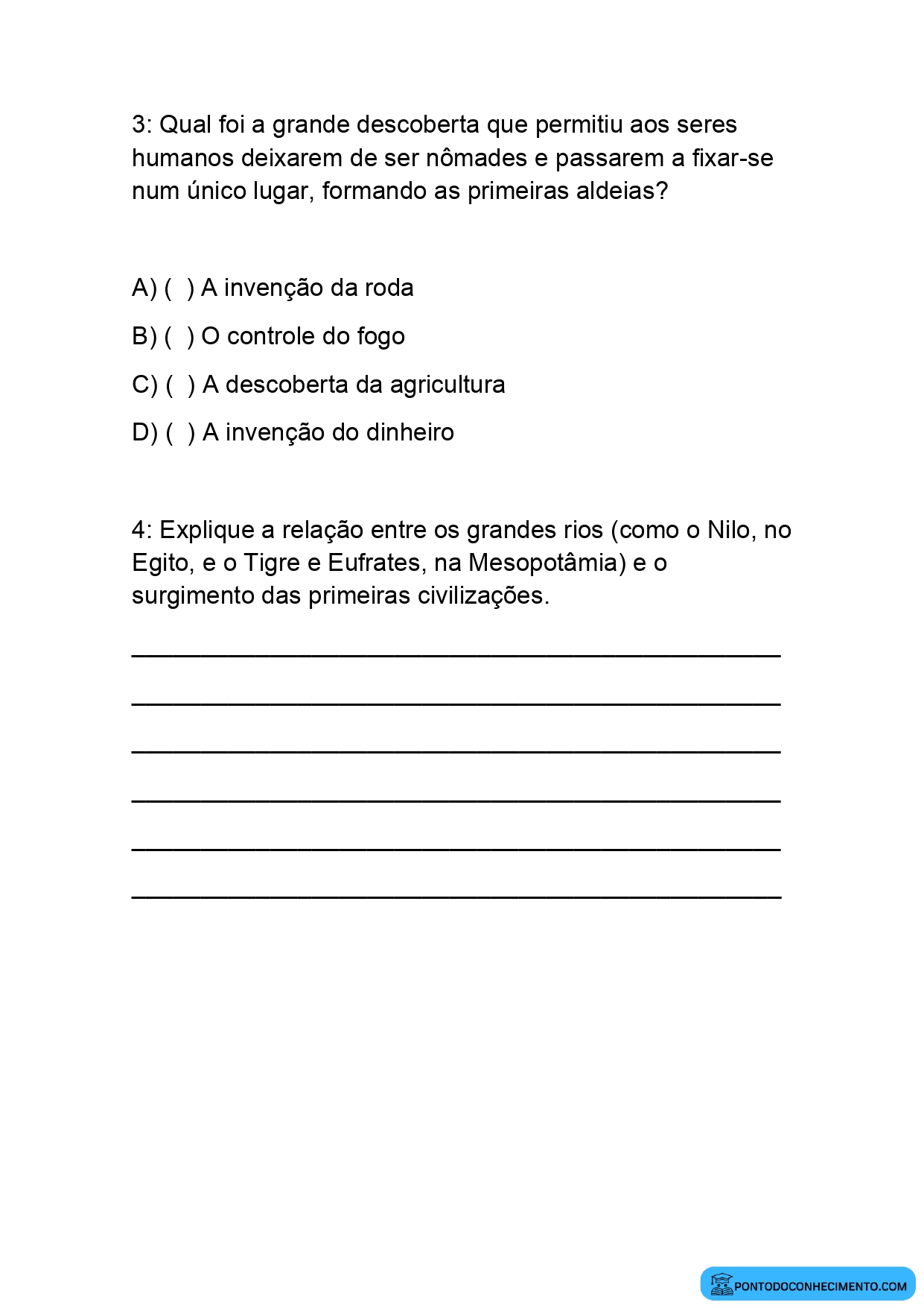Prova de história para o 5º ano primeiro bimestre
