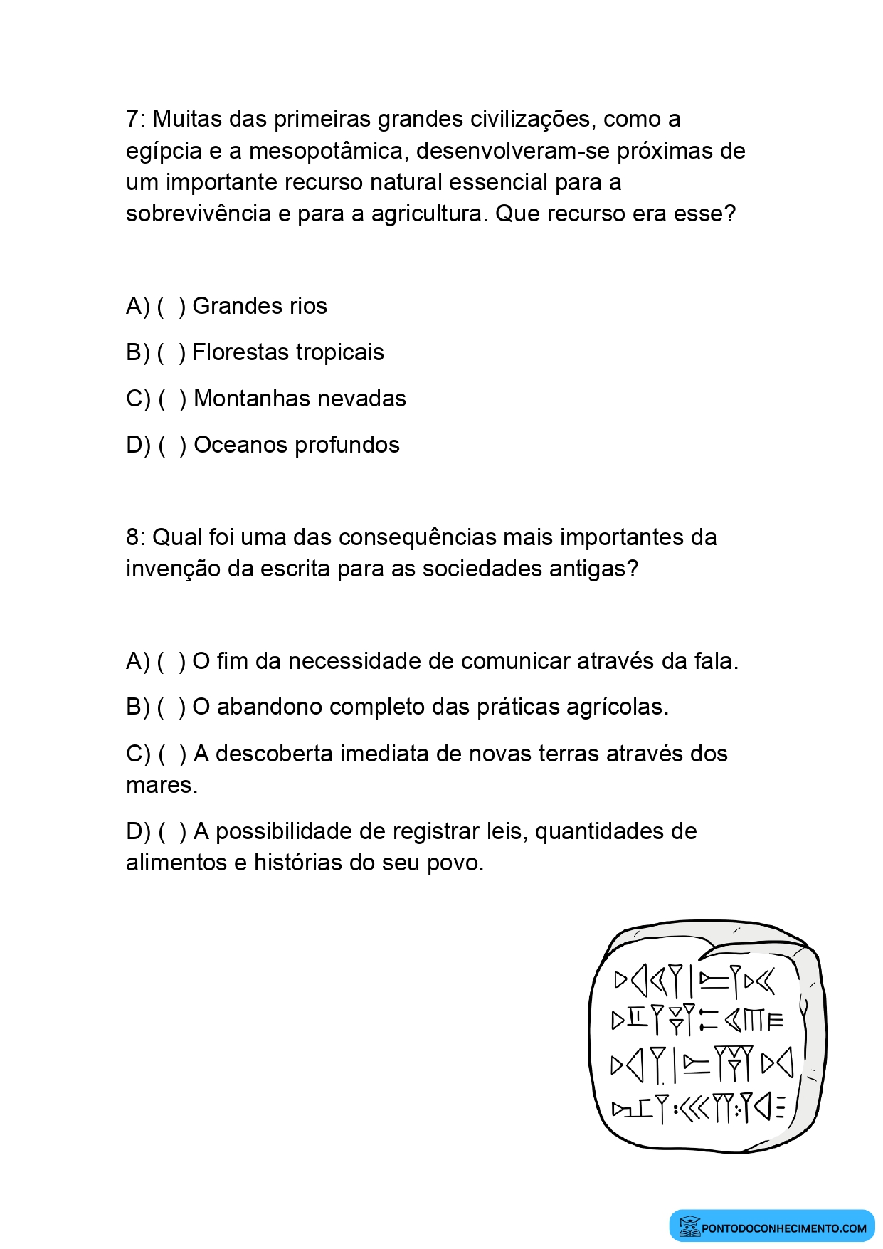 Prova de história para o quinto ano primeiro bimestre