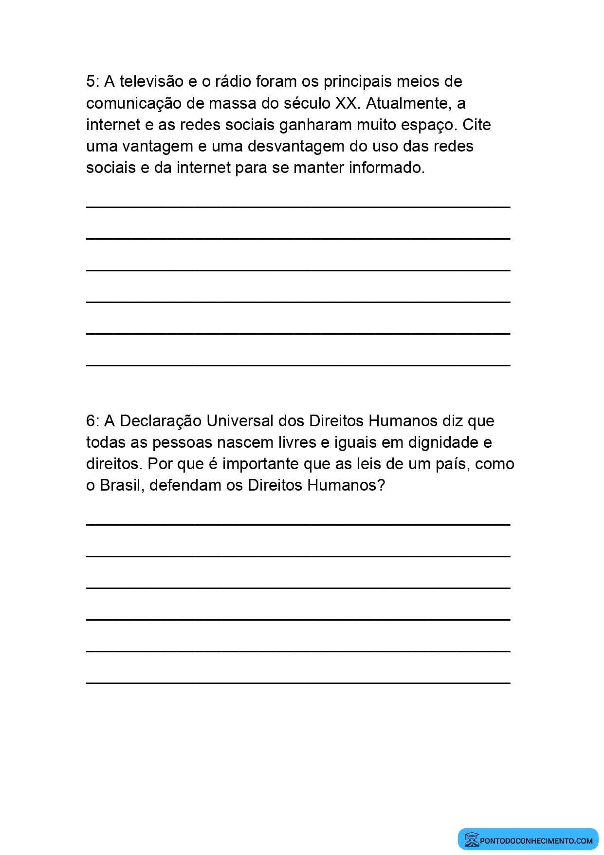 Prova de história para o quinto ano quarto bimestre