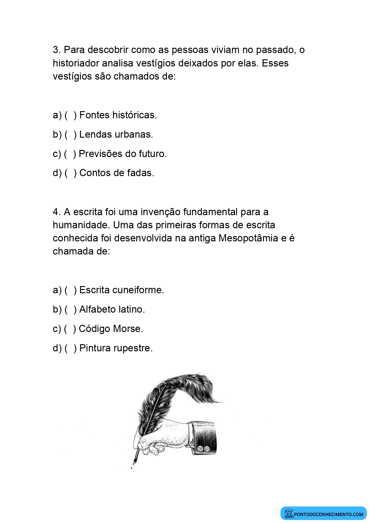Prova de história para o 5º ano segundo bimestre