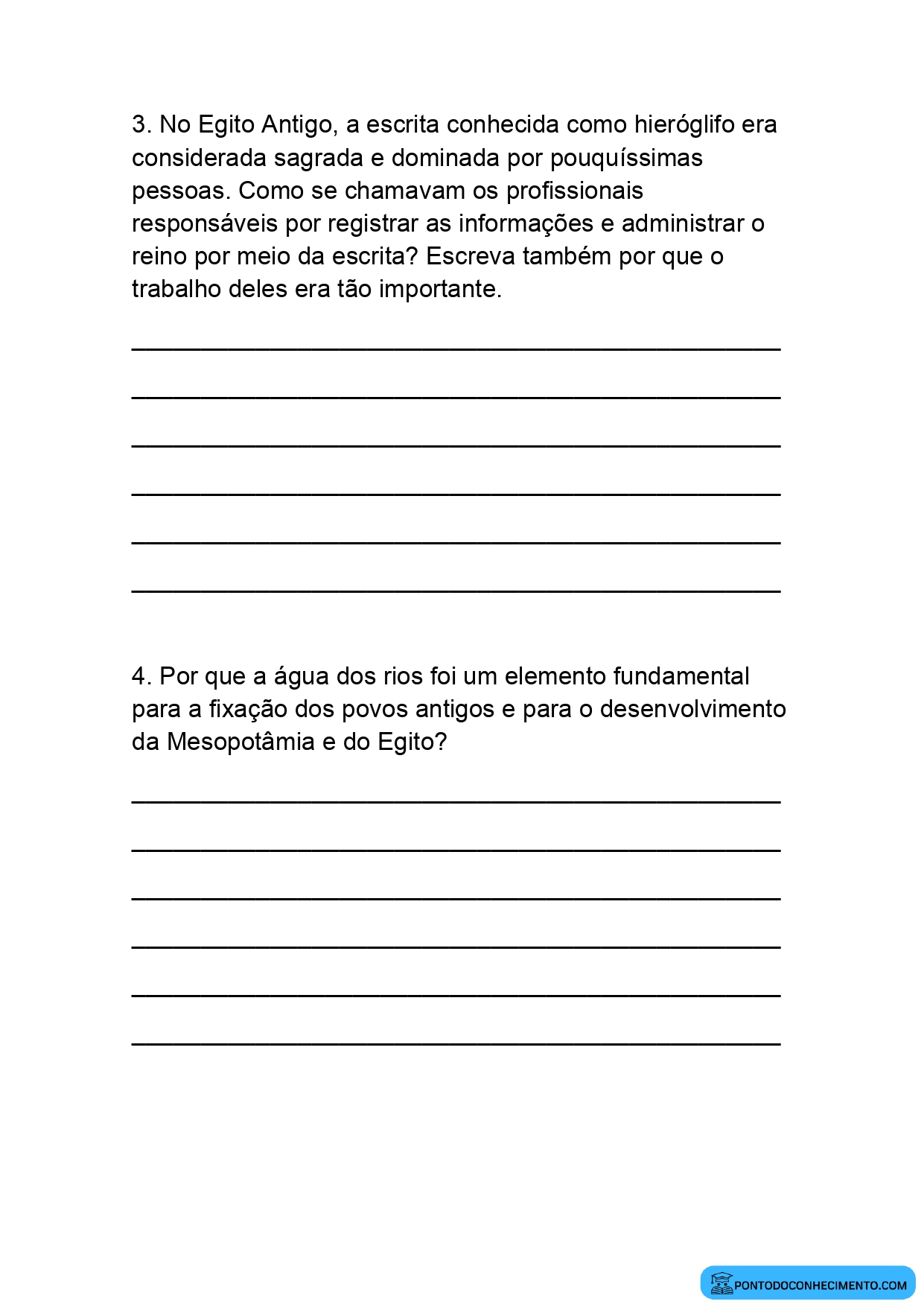 Prova de história para o 5º ano terceiro bimestre