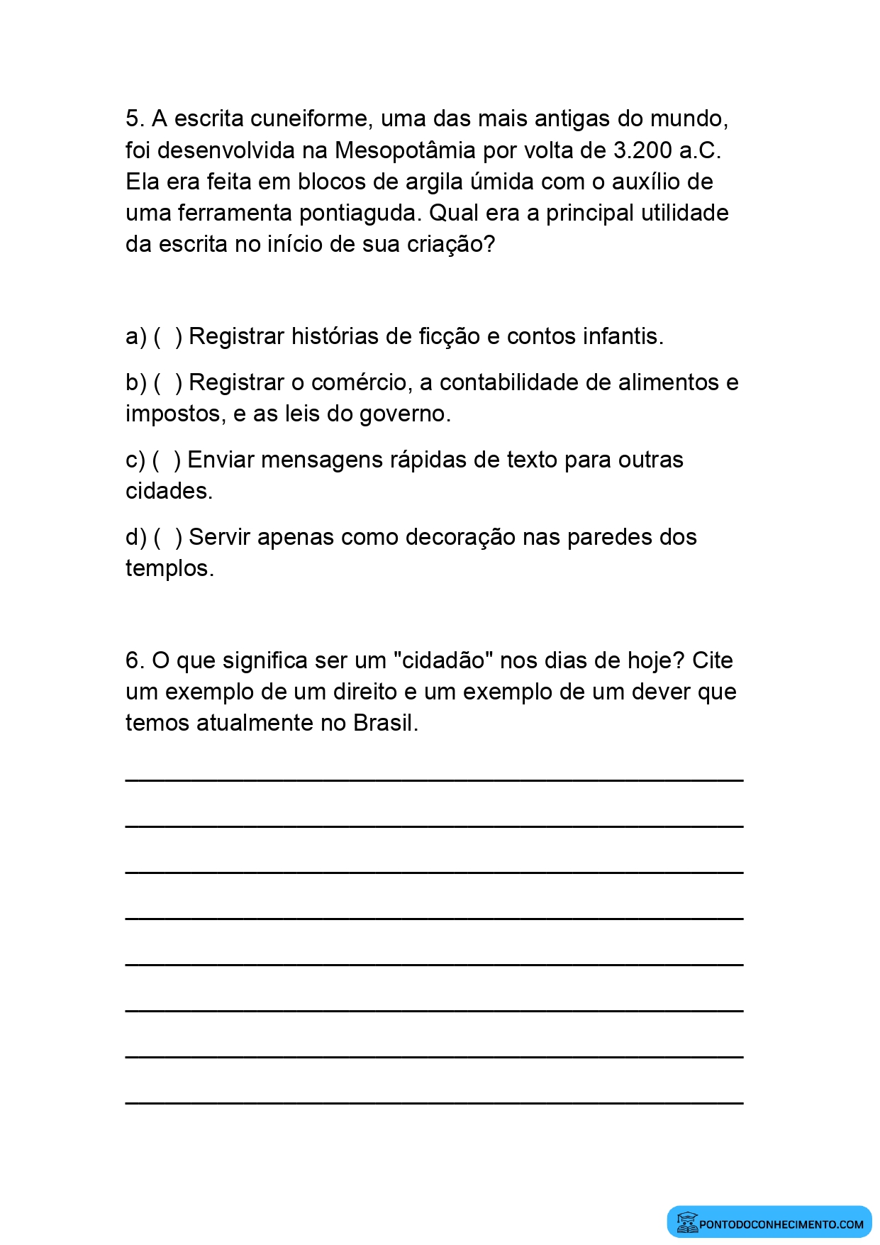 Prova de história 5º ano terceiro bimestre