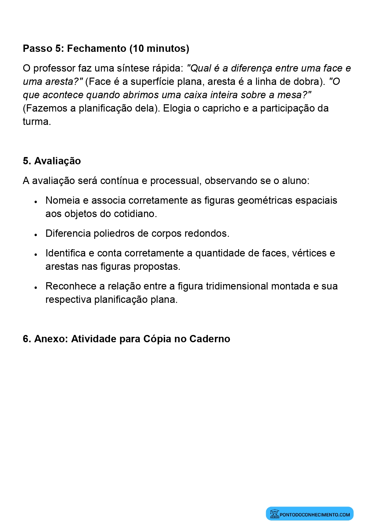 Plano de aula sobre análise de figuras geométricas tridimensionais