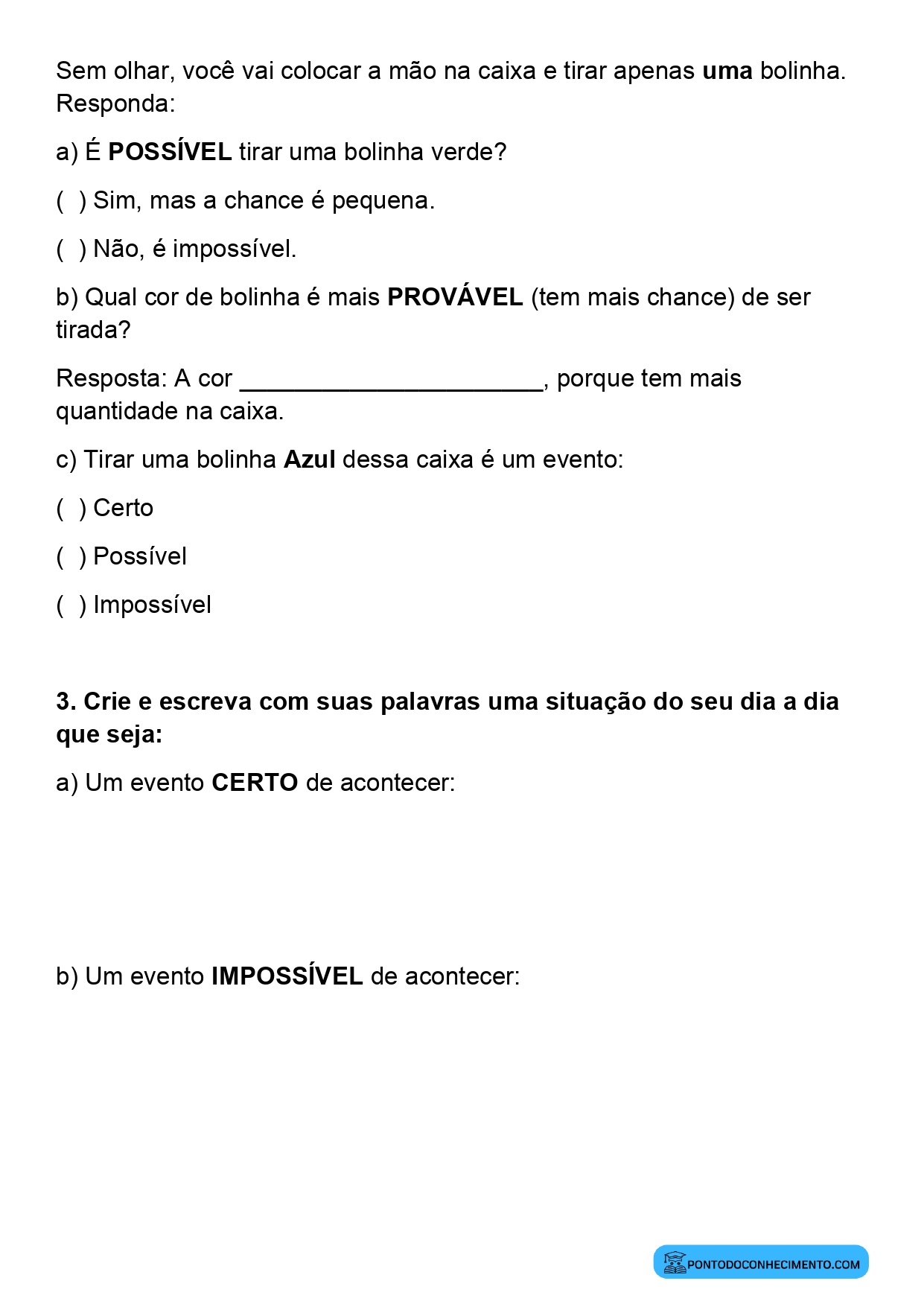 Plano de aula de Matemática sobre eventos possíveis e impossíveis