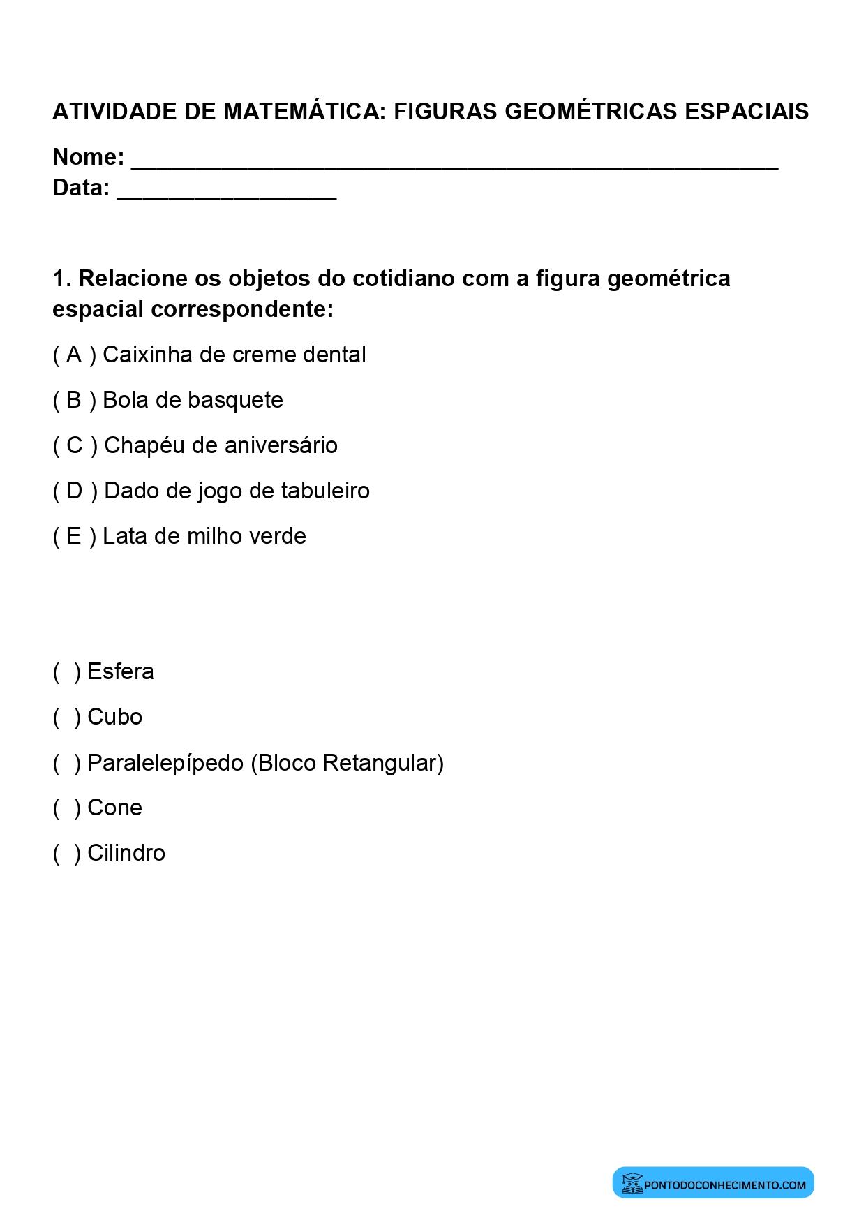 Plano de aula sobre propriedades das figuras geométricas espaciais