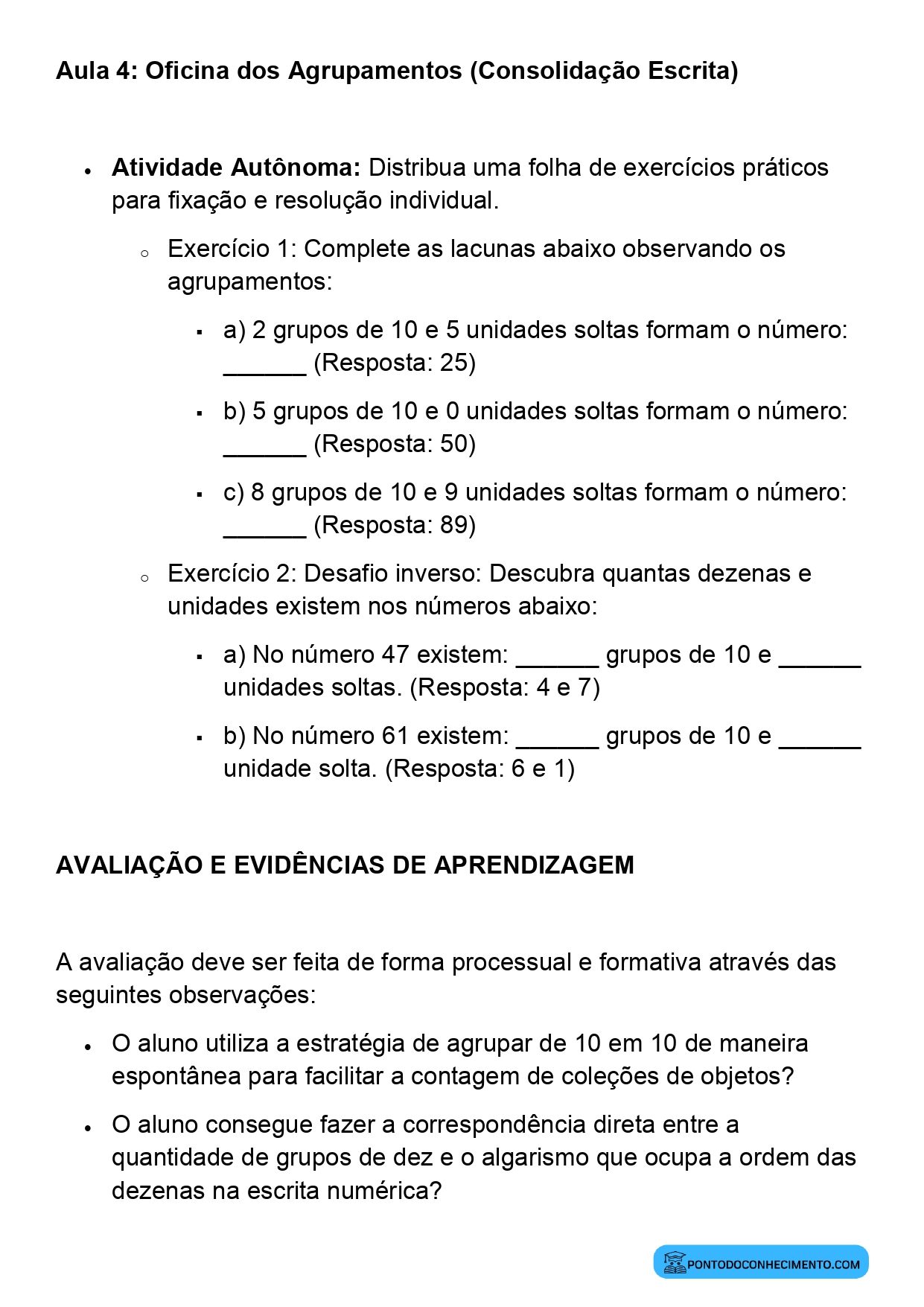 Plano de Aula BNCC Matemática 2º Ano Agrupamentos de 10 em 10